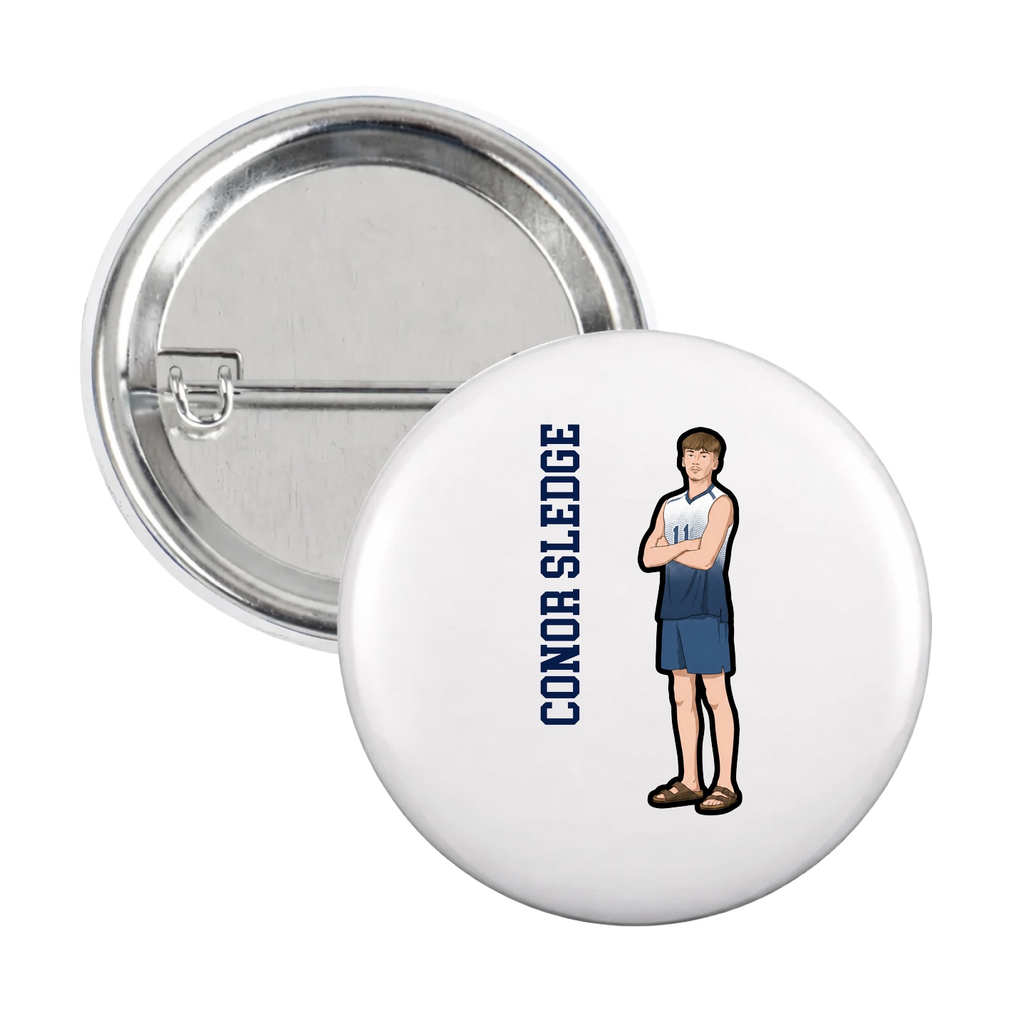 Game Day Button — Name Vertical in White