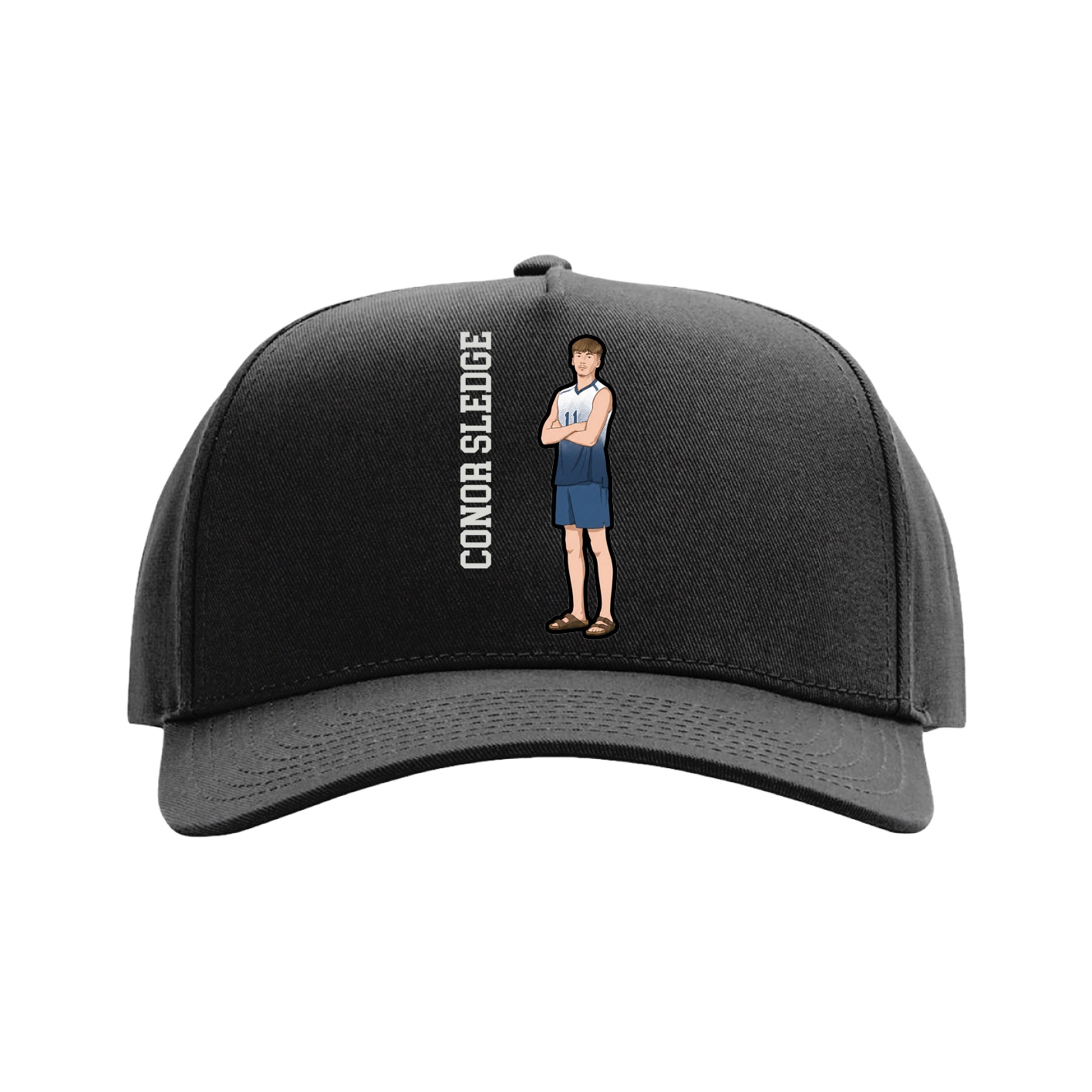 Full Fabric Five-Panel Champ Cap — Name Vertical in Black