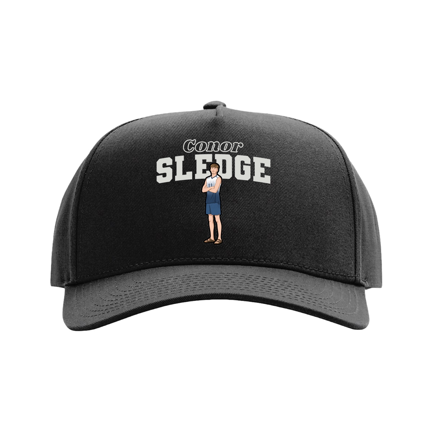 Full Fabric Five-Panel Champ Cap — Name Arch in Black
