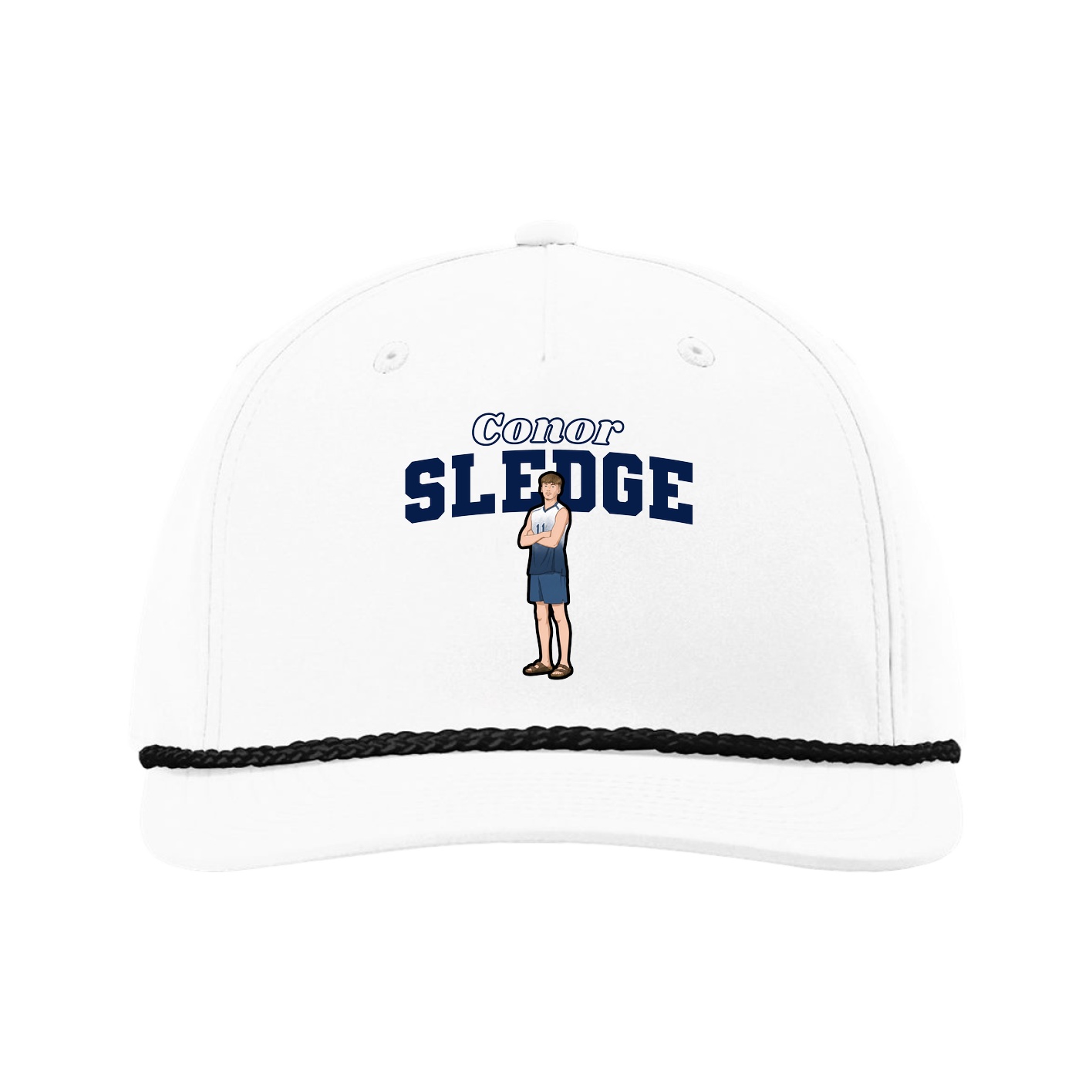 Five-Panel Classic Rope Cap — Name Arch in White