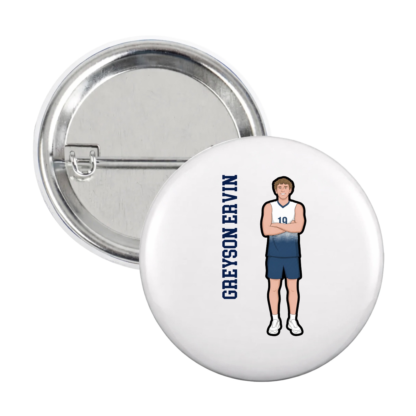 Game Day Button — Name Vertical in White