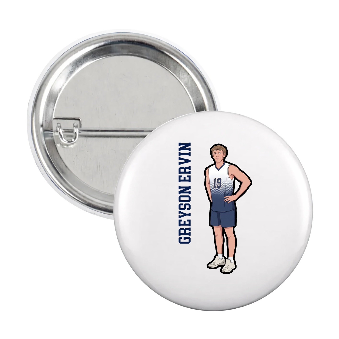 Game Day Button — Name Vertical in White