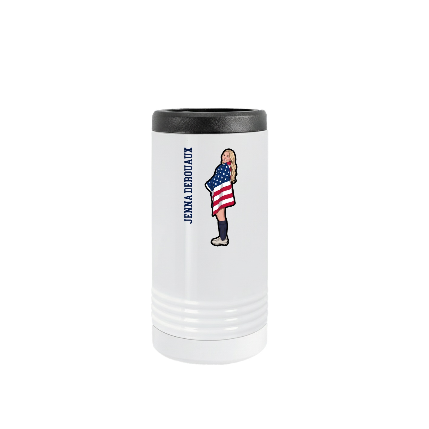 Slim Beverage Holder — Name Vertical in White