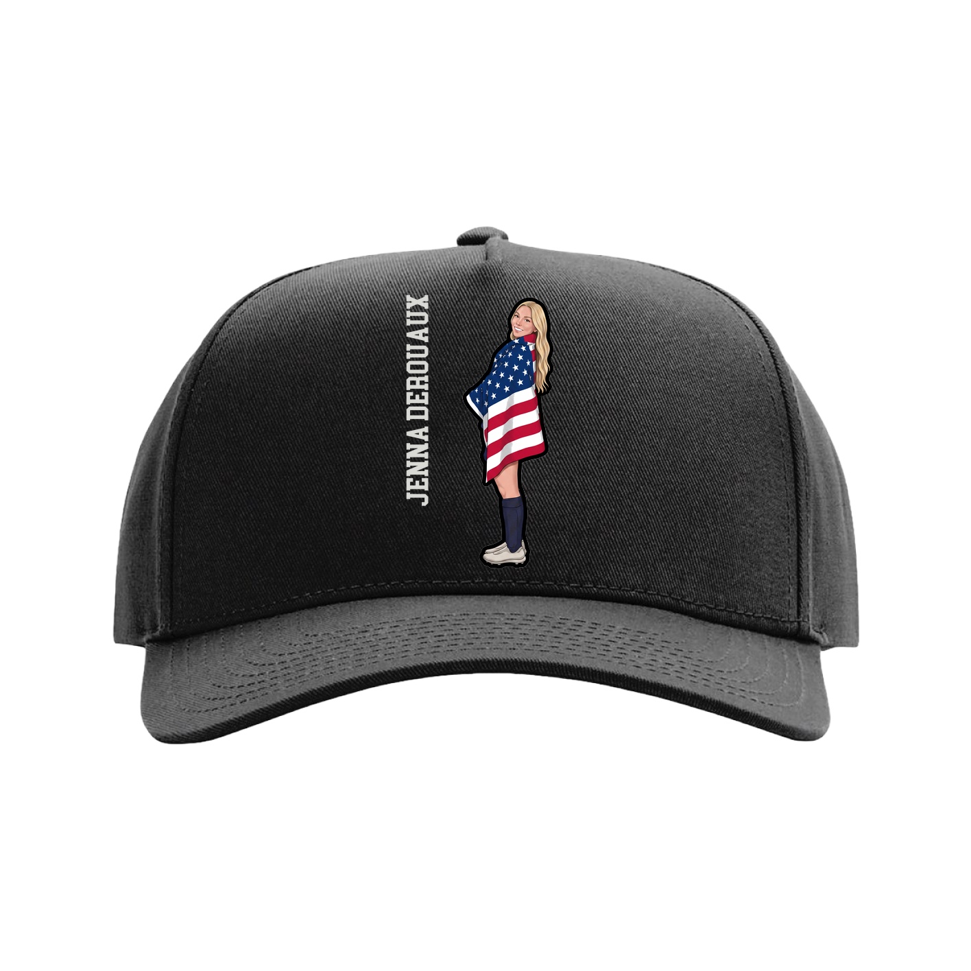 Full Fabric Five-Panel Champ Cap — Name Vertical in Black