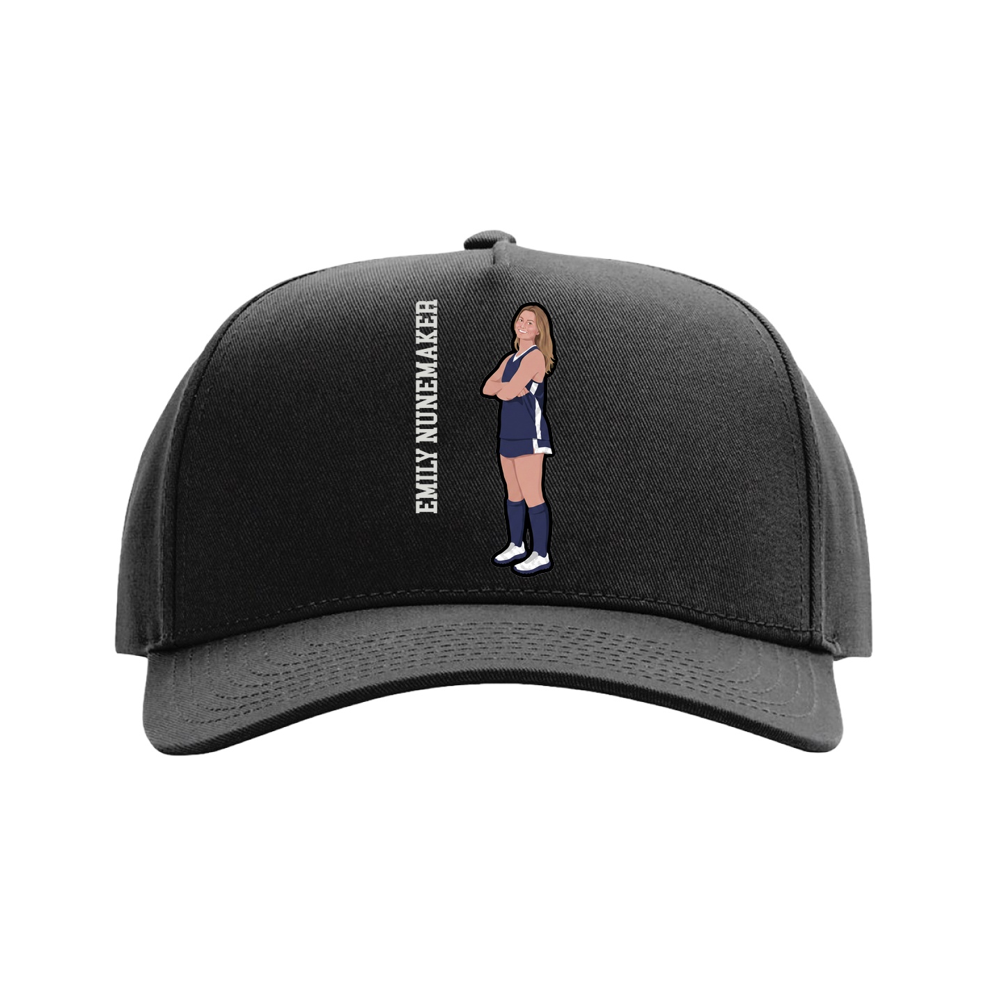 Full Fabric Five-Panel Champ Cap — Name Vertical in Black