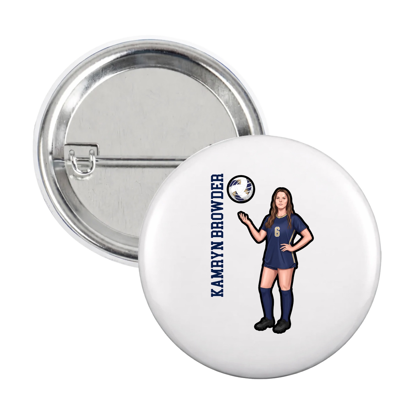 Game Day Button — Name Vertical in White