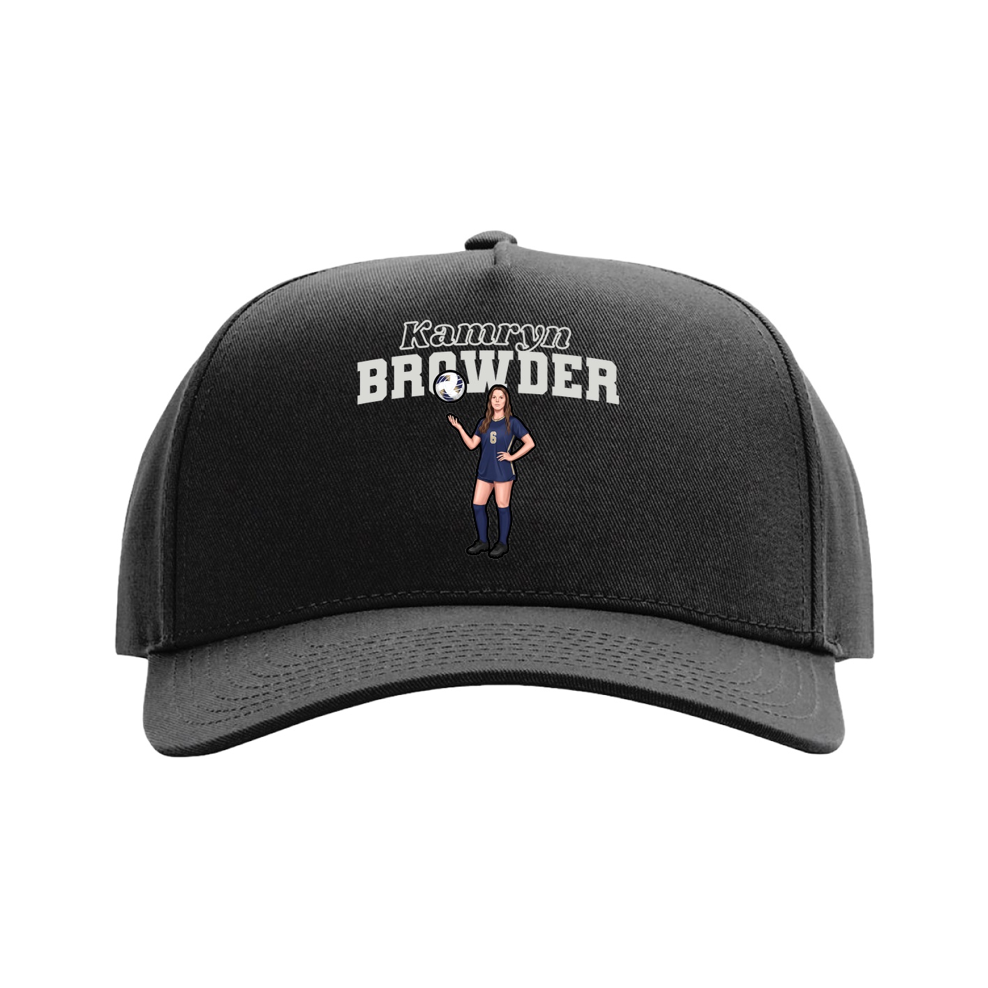 Full Fabric Five-Panel Champ Cap — Name Arch in Black