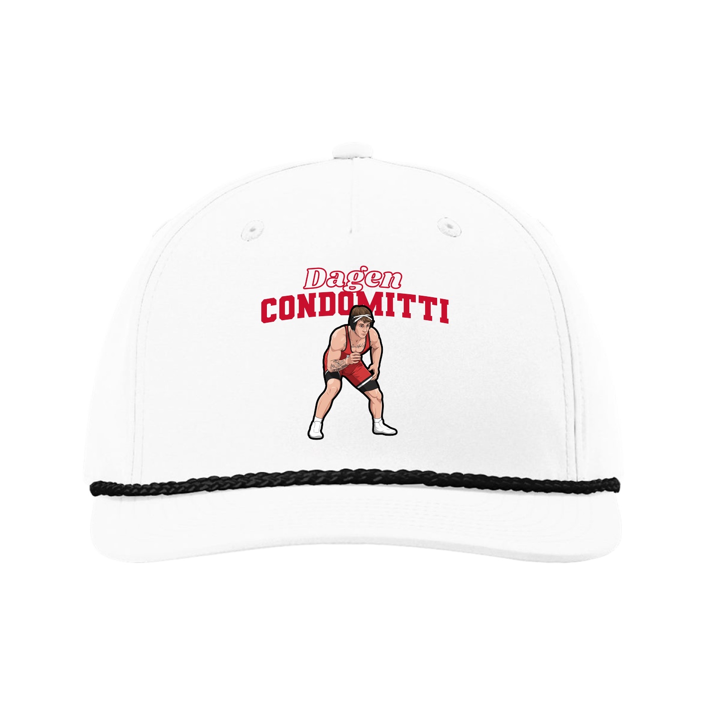 Five-Panel Classic Rope Cap — Name Arch in White