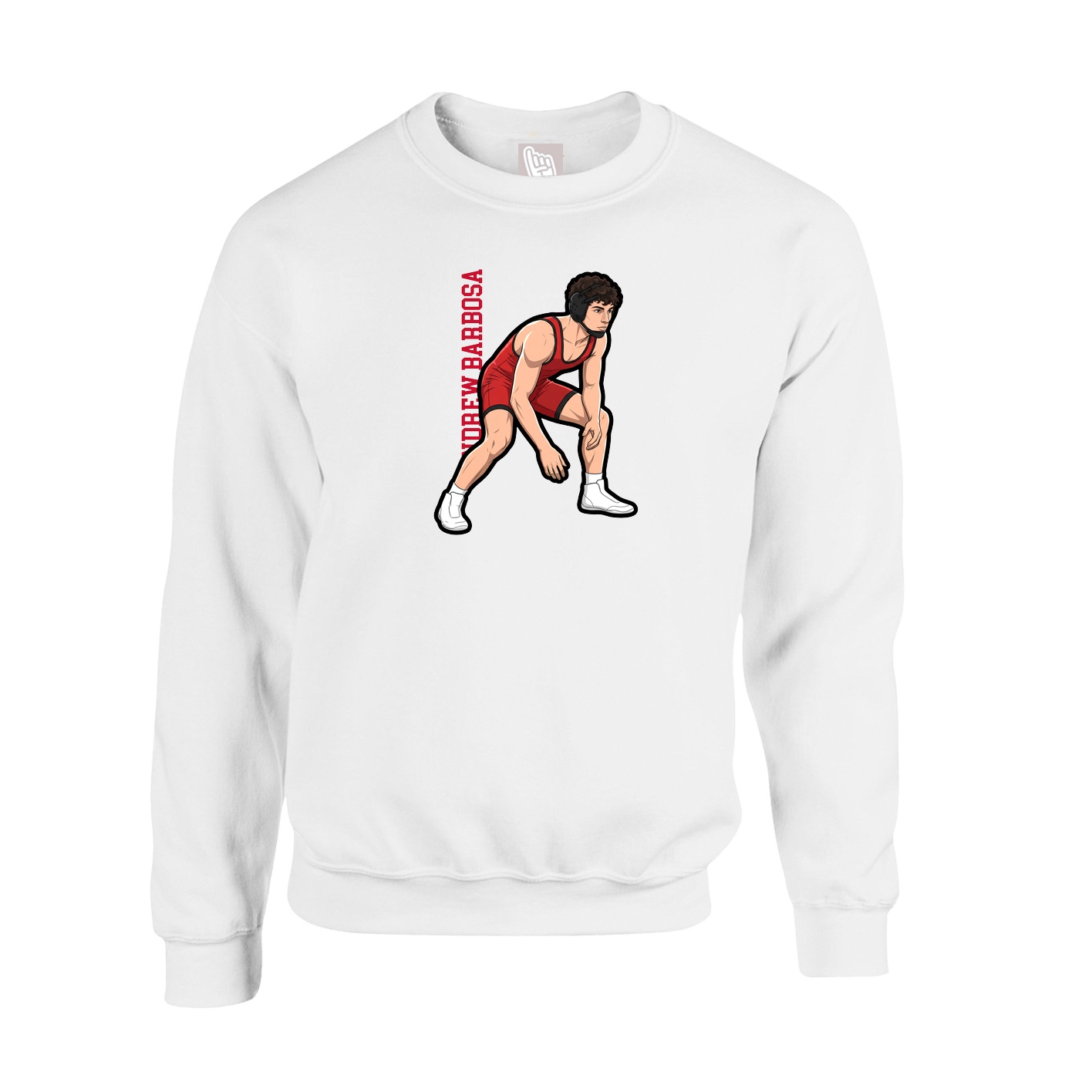 Fleece Crew — Name Vertical in White