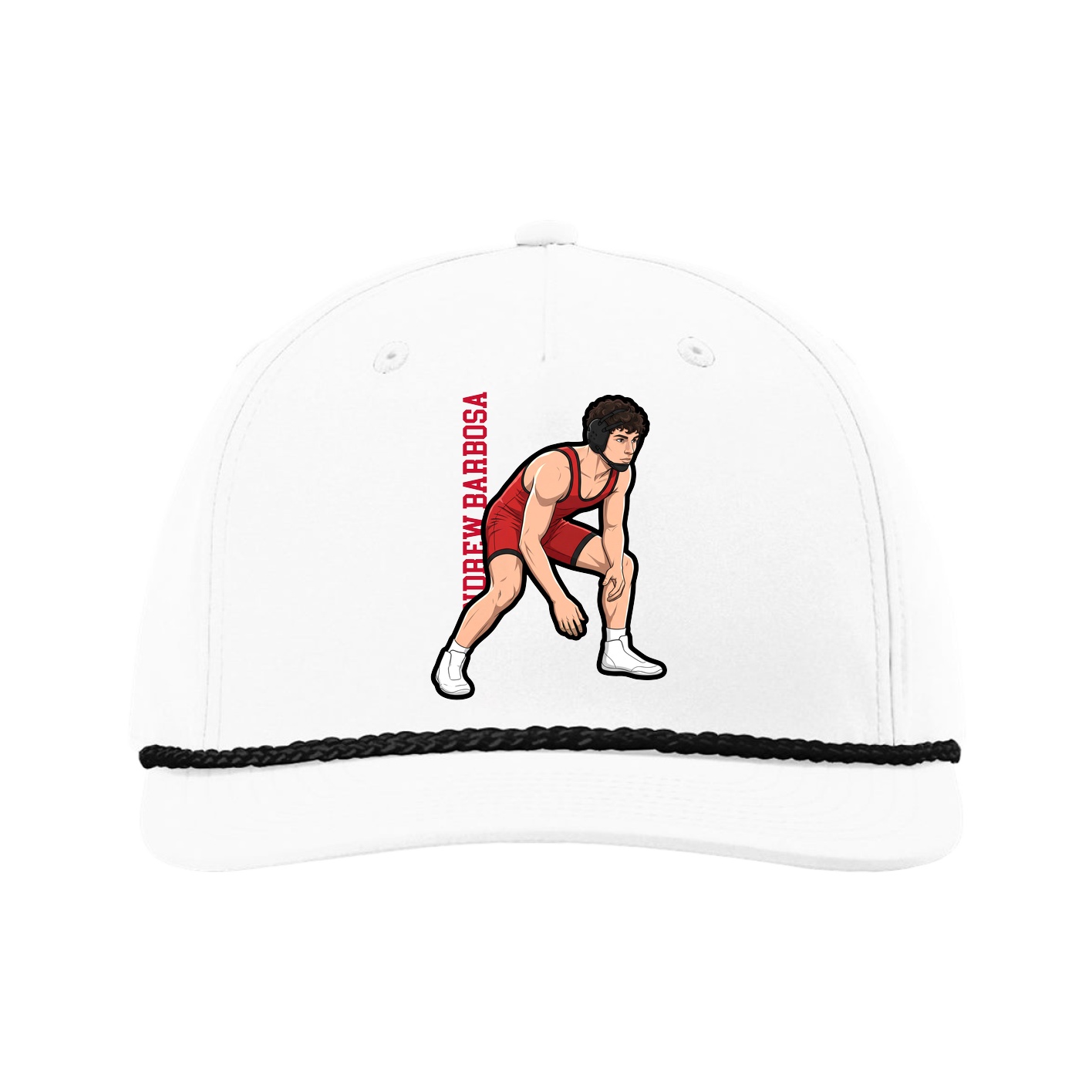 Five-Panel Classic Rope Cap — Name Vertical in White