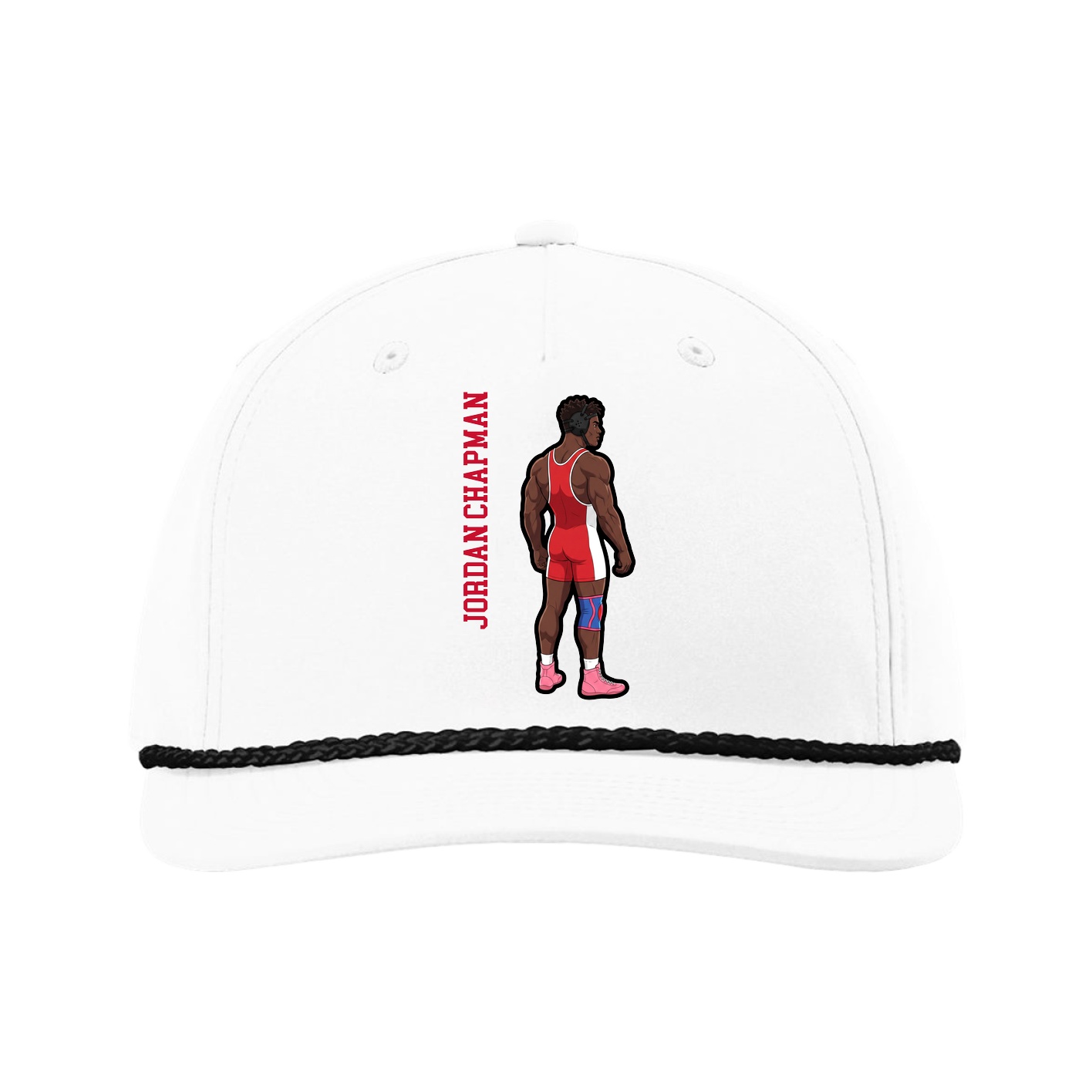 Five-Panel Classic Rope Cap — Name Vertical in White