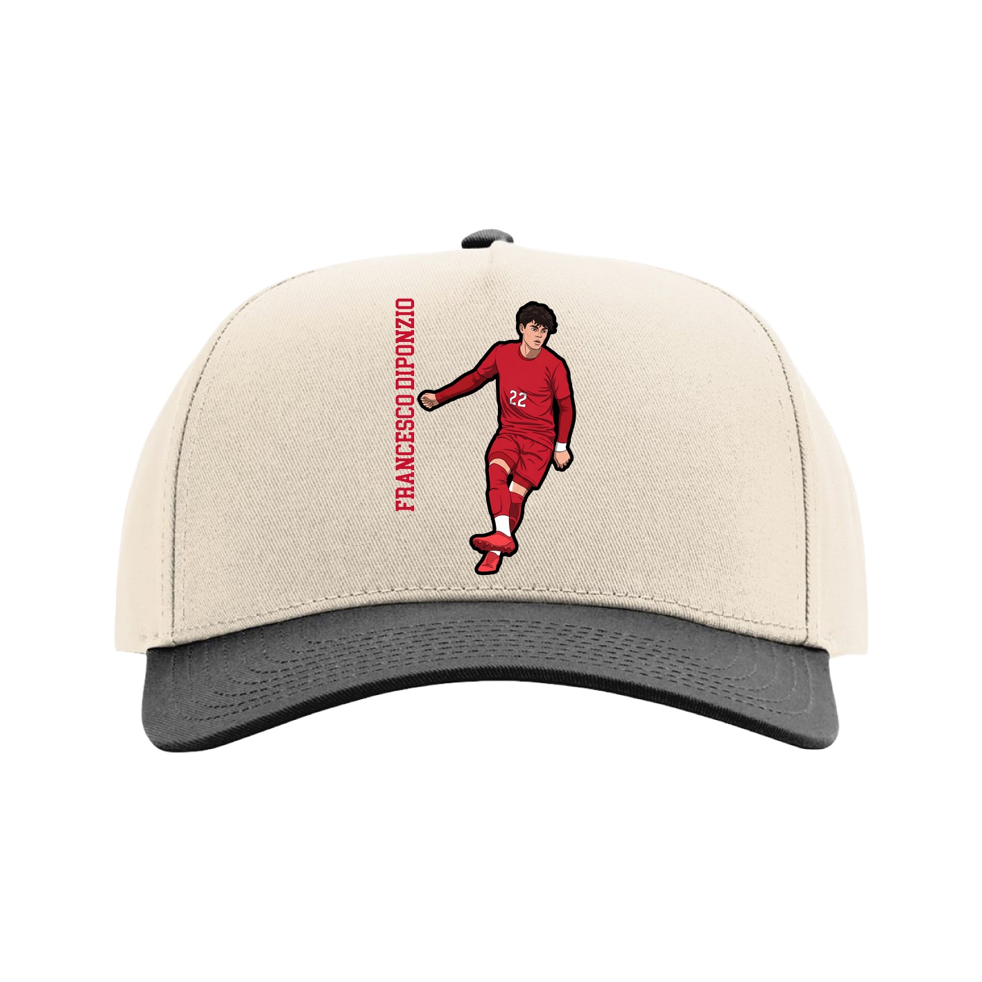 Full Fabric Five-Panel Champ Cap — Name Vertical in Cream/Black