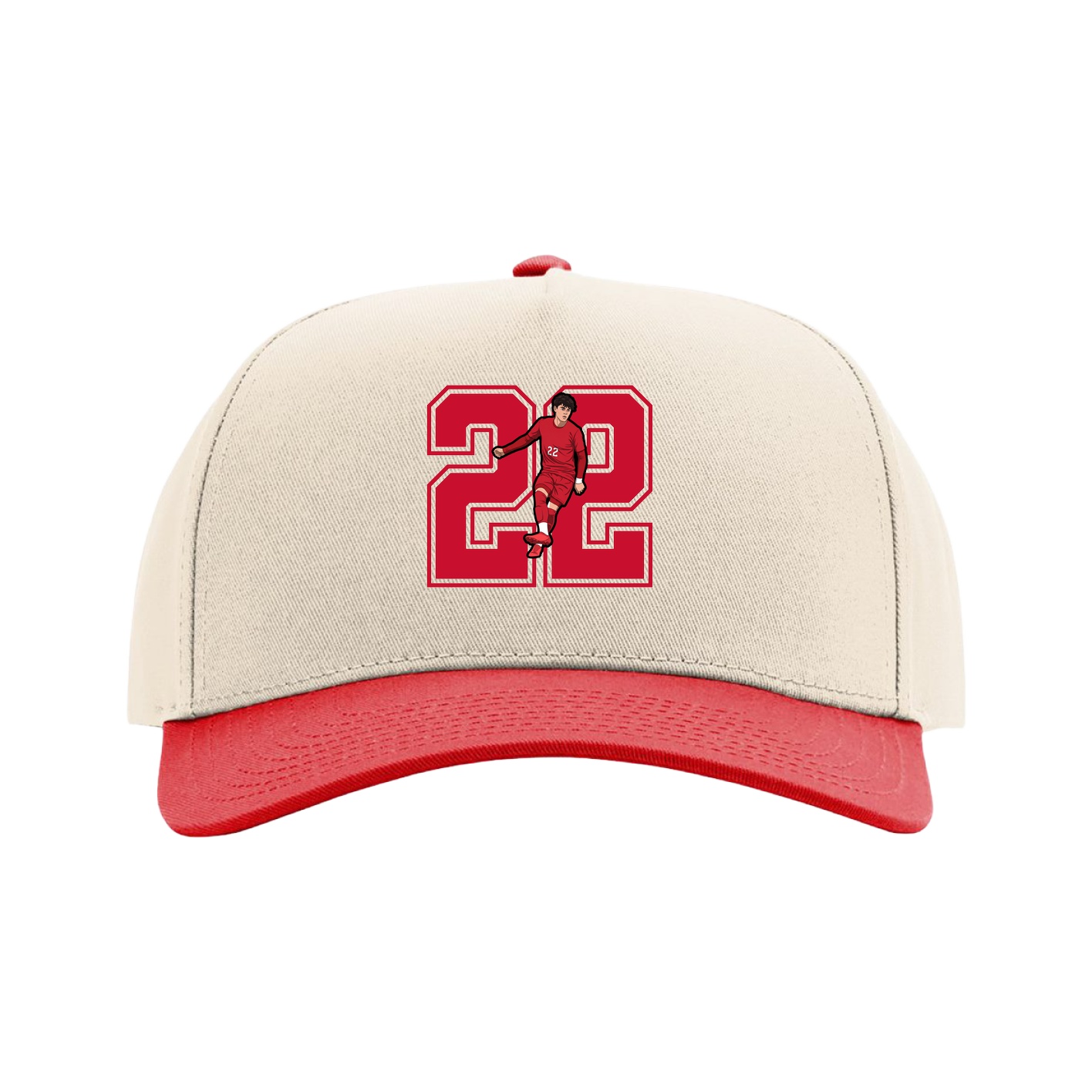 Full Fabric Five-Panel Champ Cap — Number in Cream/Red