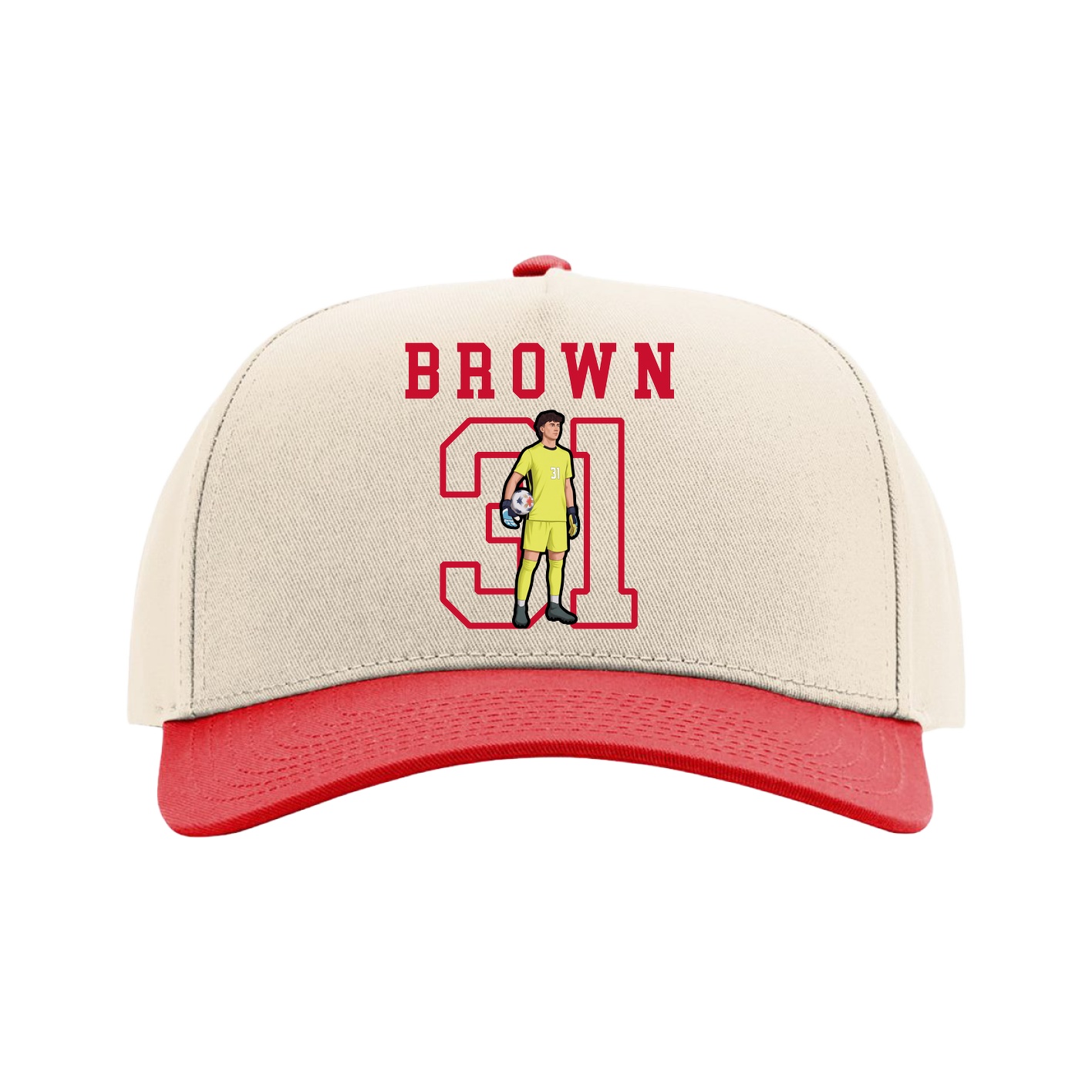 Full Fabric Five-Panel Champ Cap — Shirsey in Cream/Red