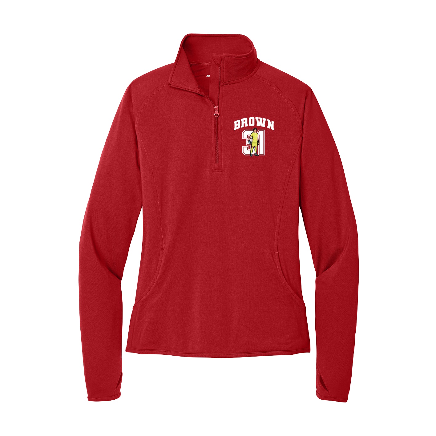 Women's Q-Zip Pullover — Number in Red