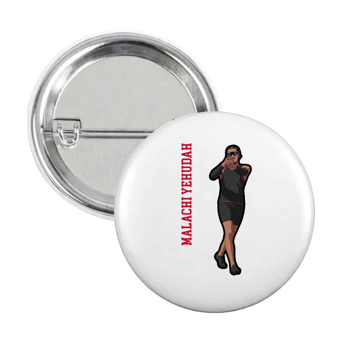 Game Day Button — Name Vertical in White