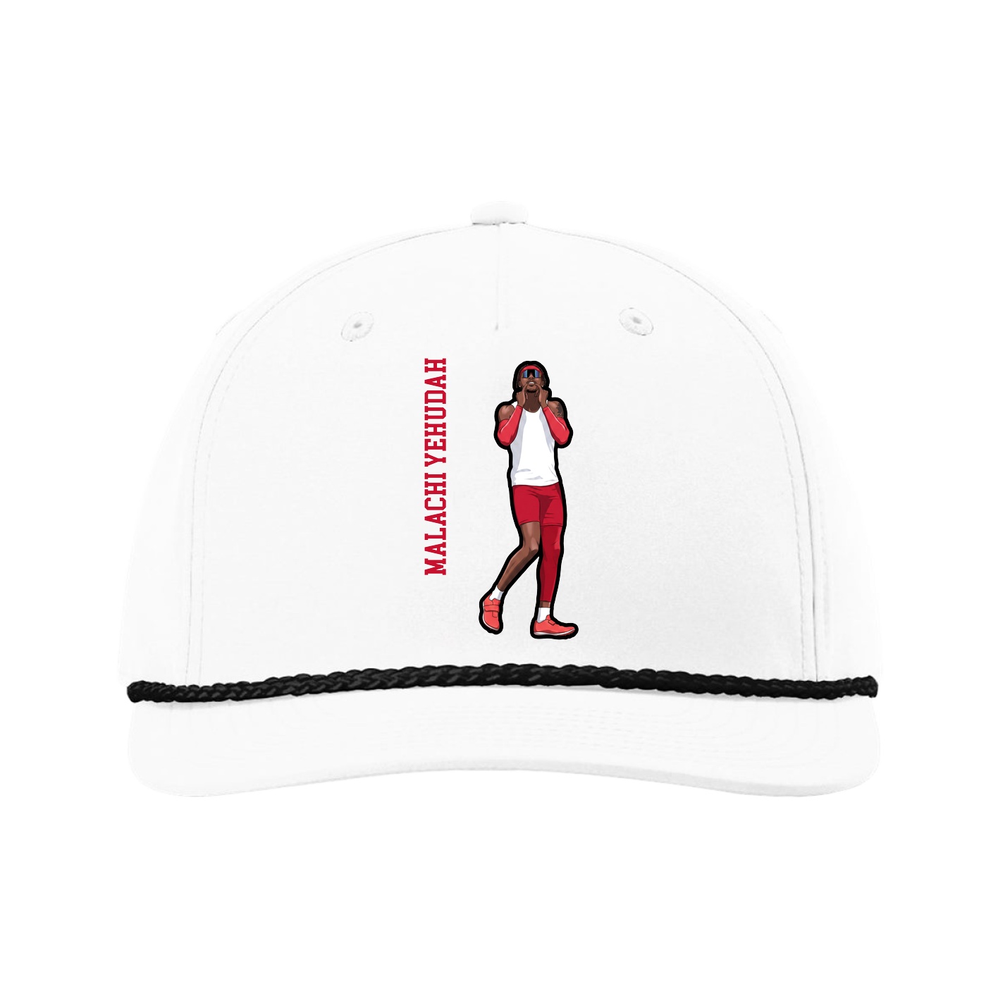 Five-Panel Classic Rope Cap — Name Vertical in White