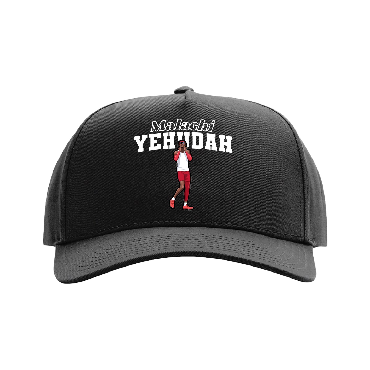 Full Fabric Five-Panel Champ Cap — Name Arch in Black
