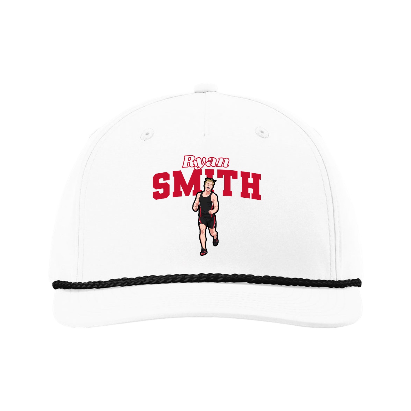 Five-Panel Classic Rope Cap — Name Arch in White