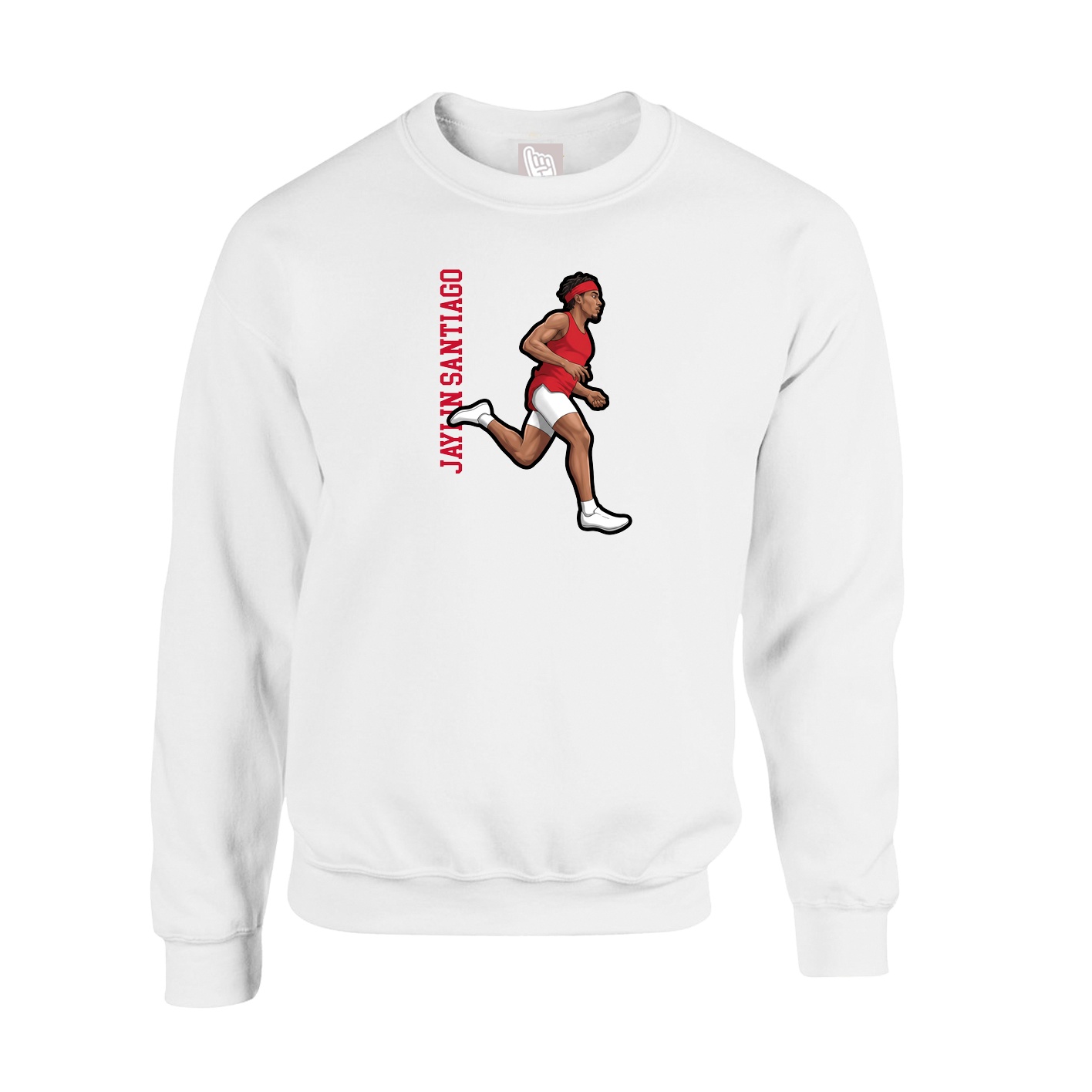 Fleece Crew — Name Vertical in White
