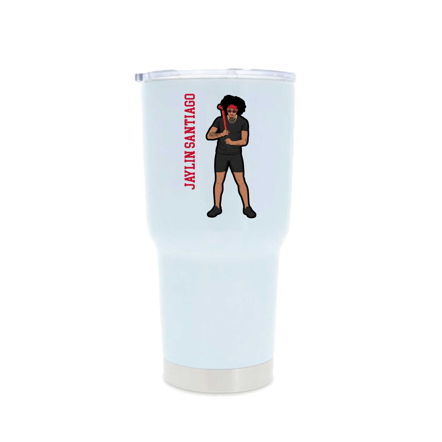 30oz Stainless Steel Tumbler — Name Vertical in White
