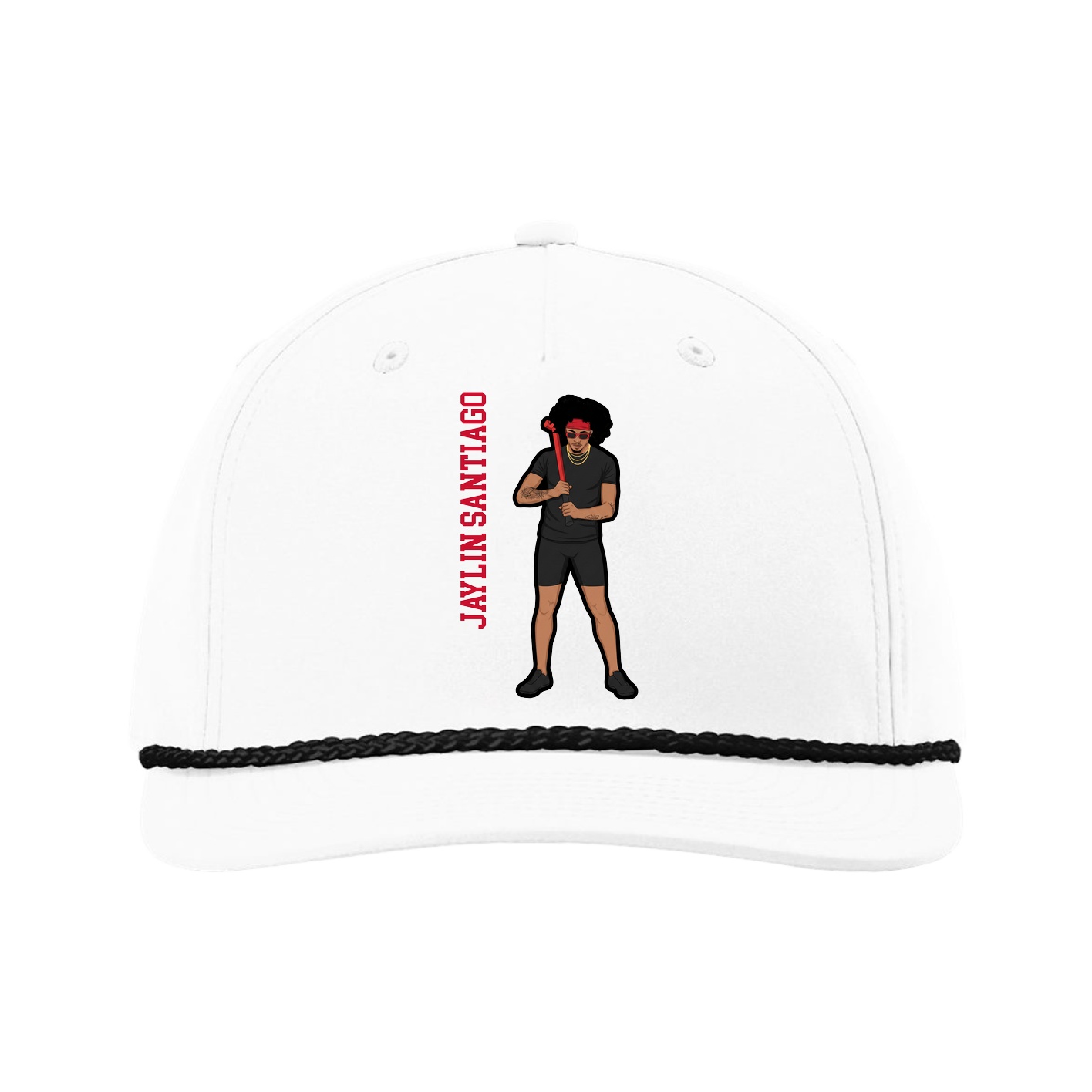 Five-Panel Classic Rope Cap — Name Vertical in White