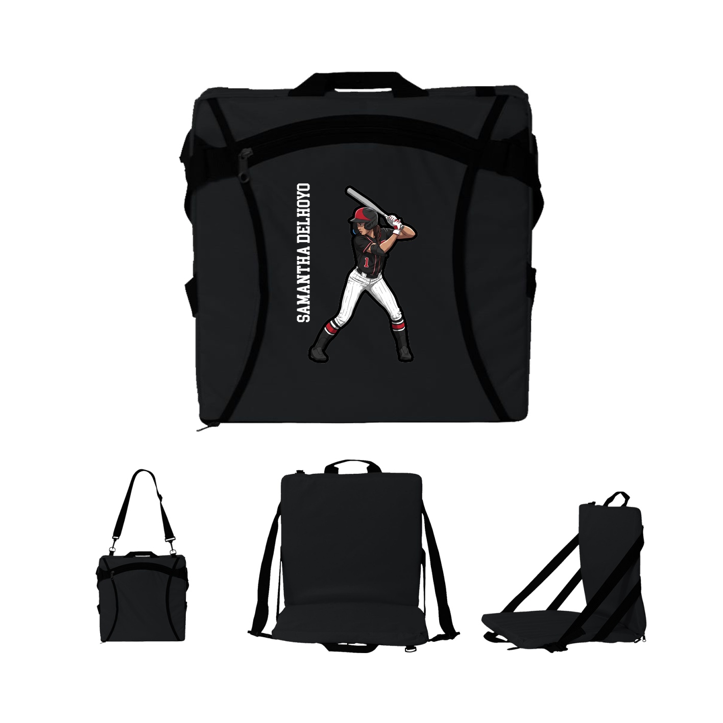 Folding Stadium Seat — Name Vertical in Black