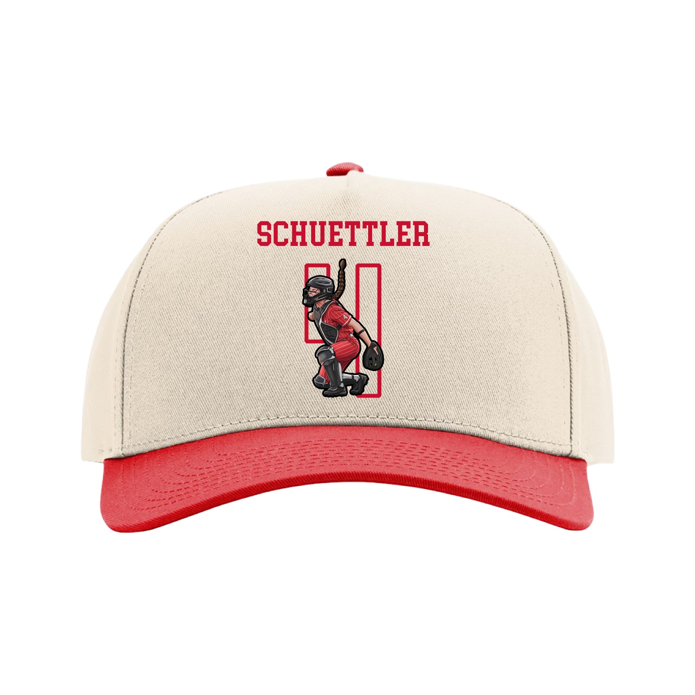 Full Fabric Five-Panel Champ Cap — Shirsey in Cream/Red