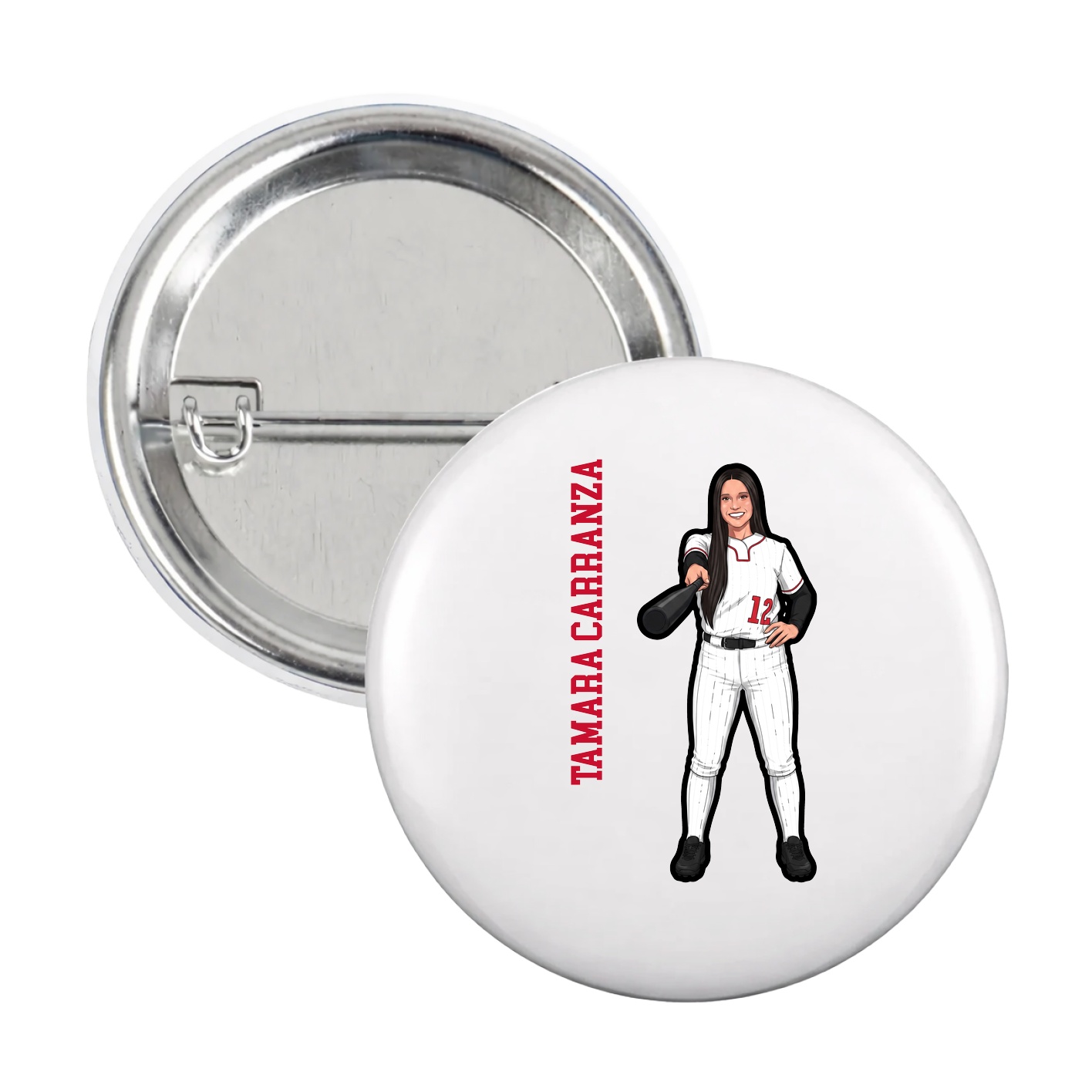 Game Day Button — Name Vertical in White