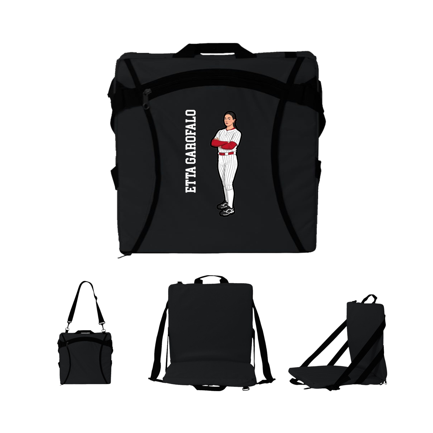 Folding Stadium Seat — Name Vertical in Black