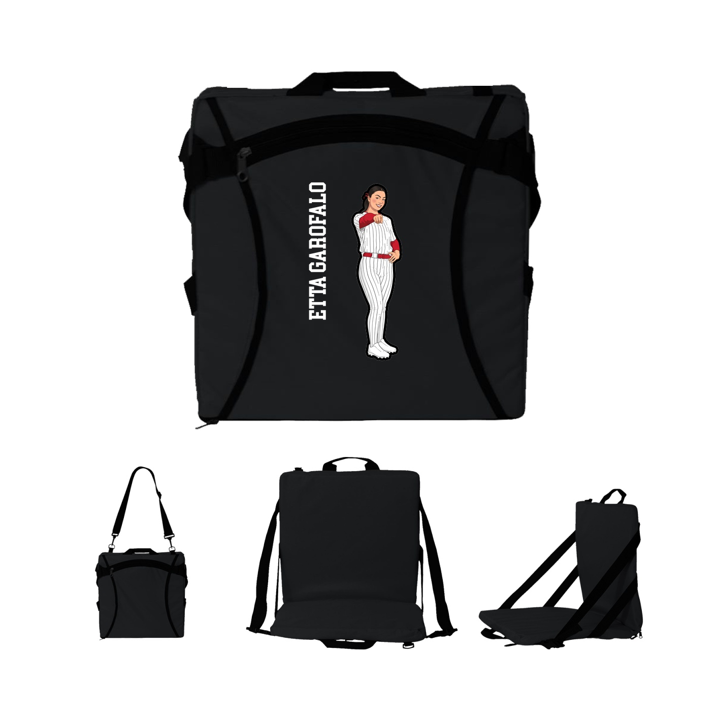 Folding Stadium Seat — Name Vertical in Black