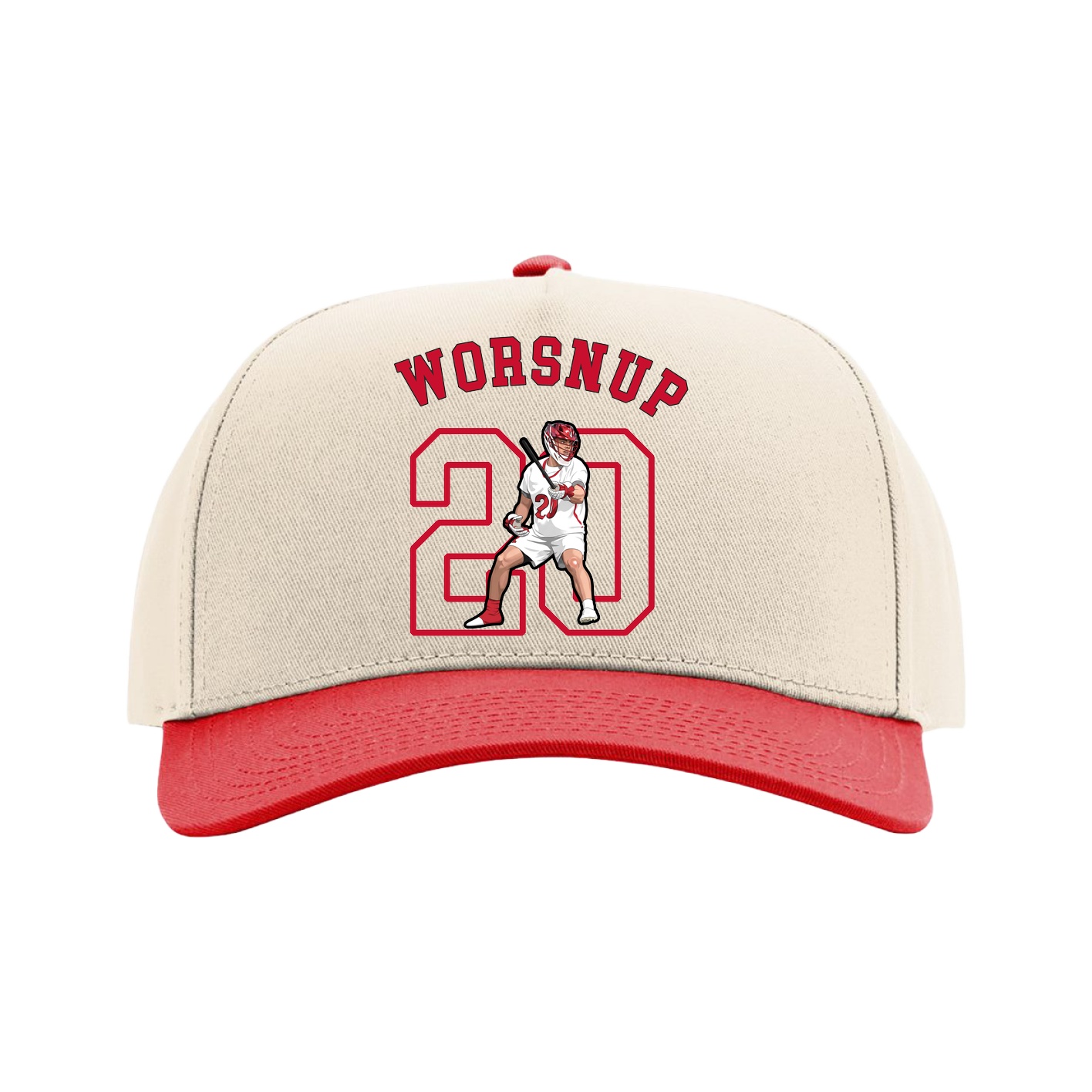 Full Fabric Five-Panel Champ Cap — Shirsey Arch in Cream/Red