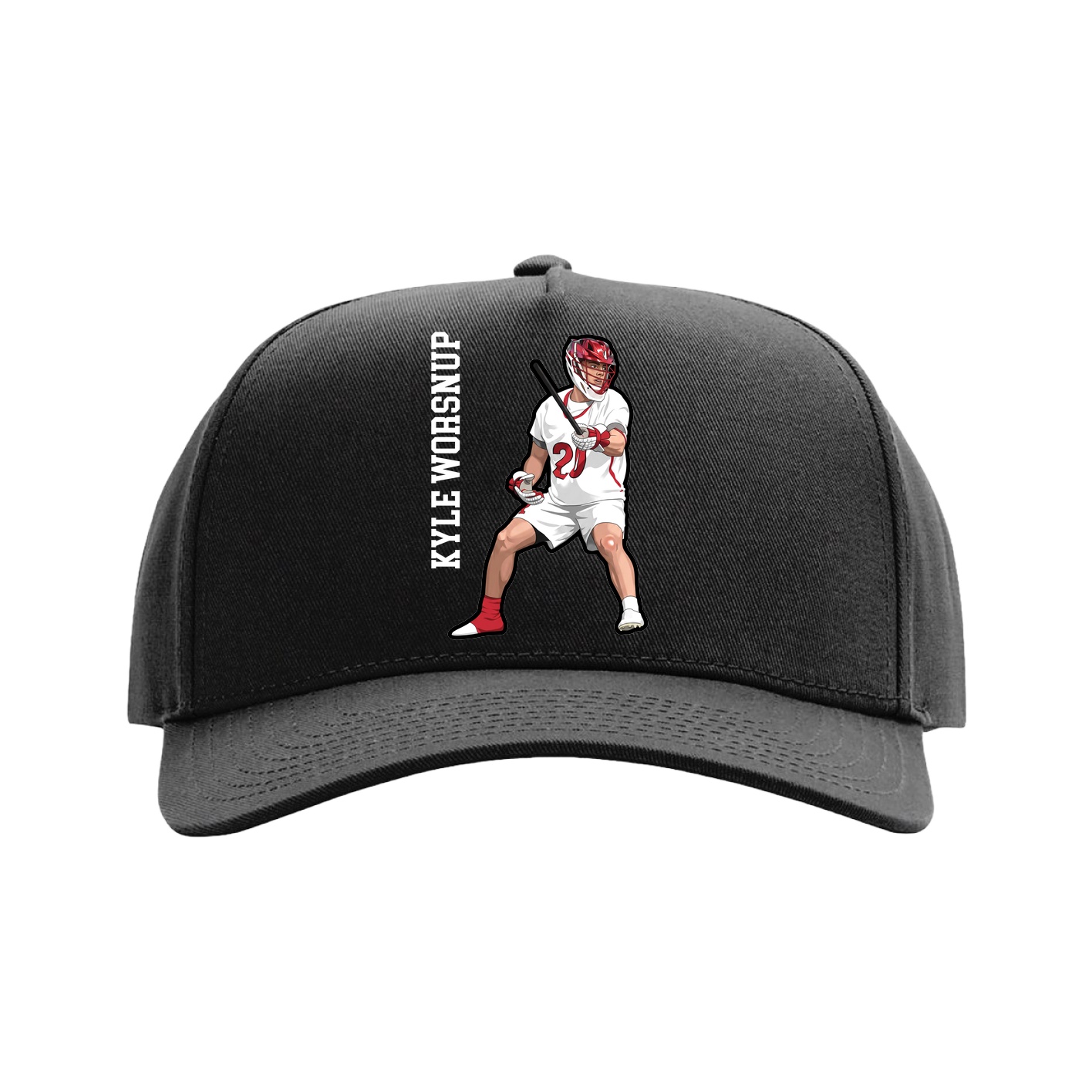 Full Fabric Five-Panel Champ Cap — Name Vertical in Black