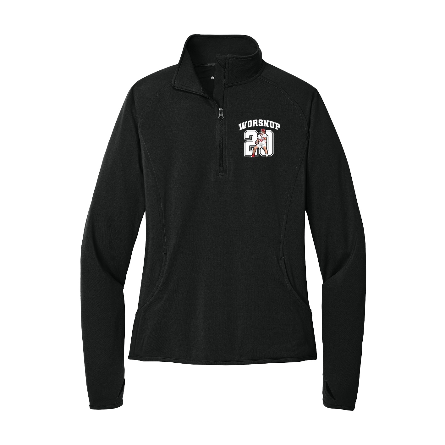 Women's Q-Zip Pullover — Number in Black