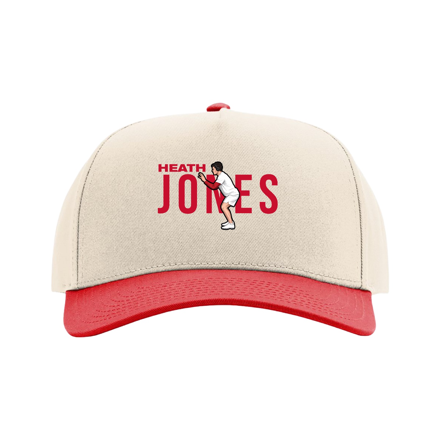 Full Fabric Five-Panel Champ Cap — Player Name in Cream/Red