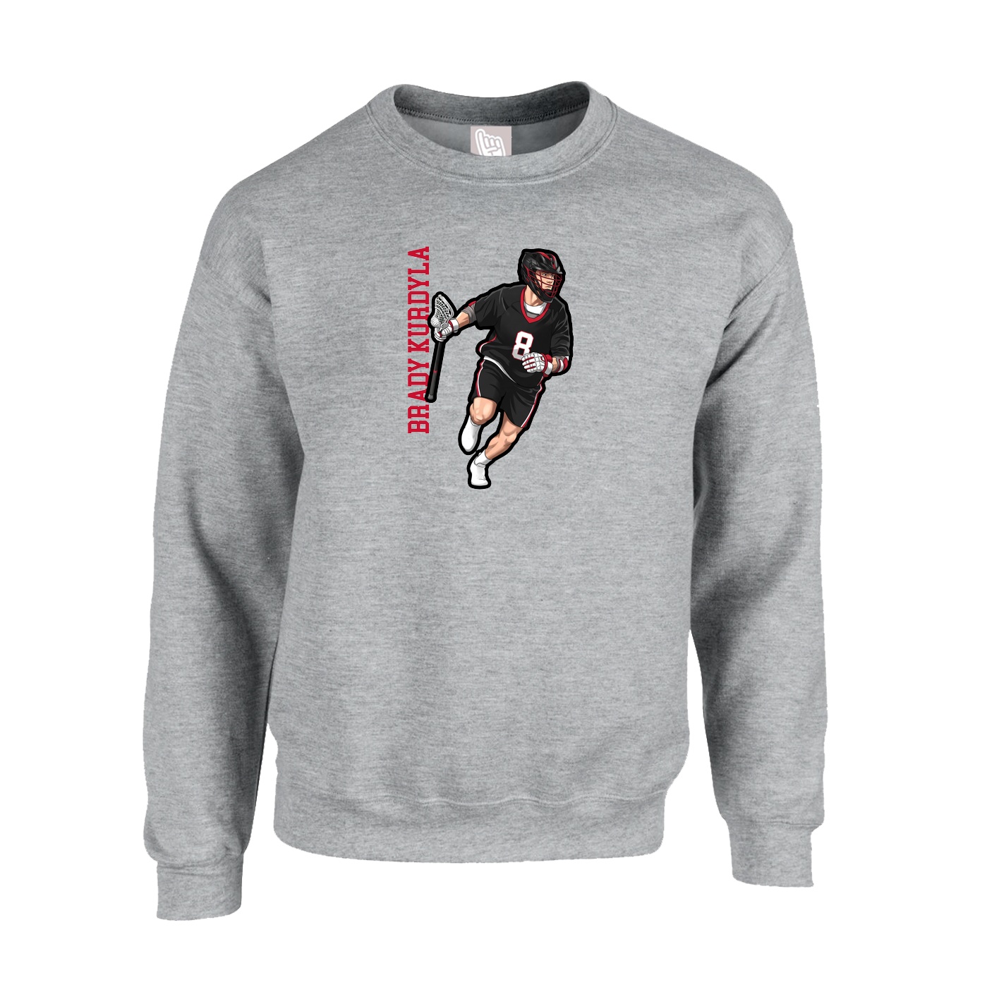 Fleece Crew — Name Vertical in Grey