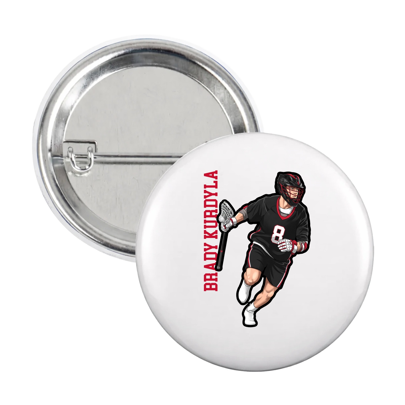 Game Day Button — Name Vertical in White