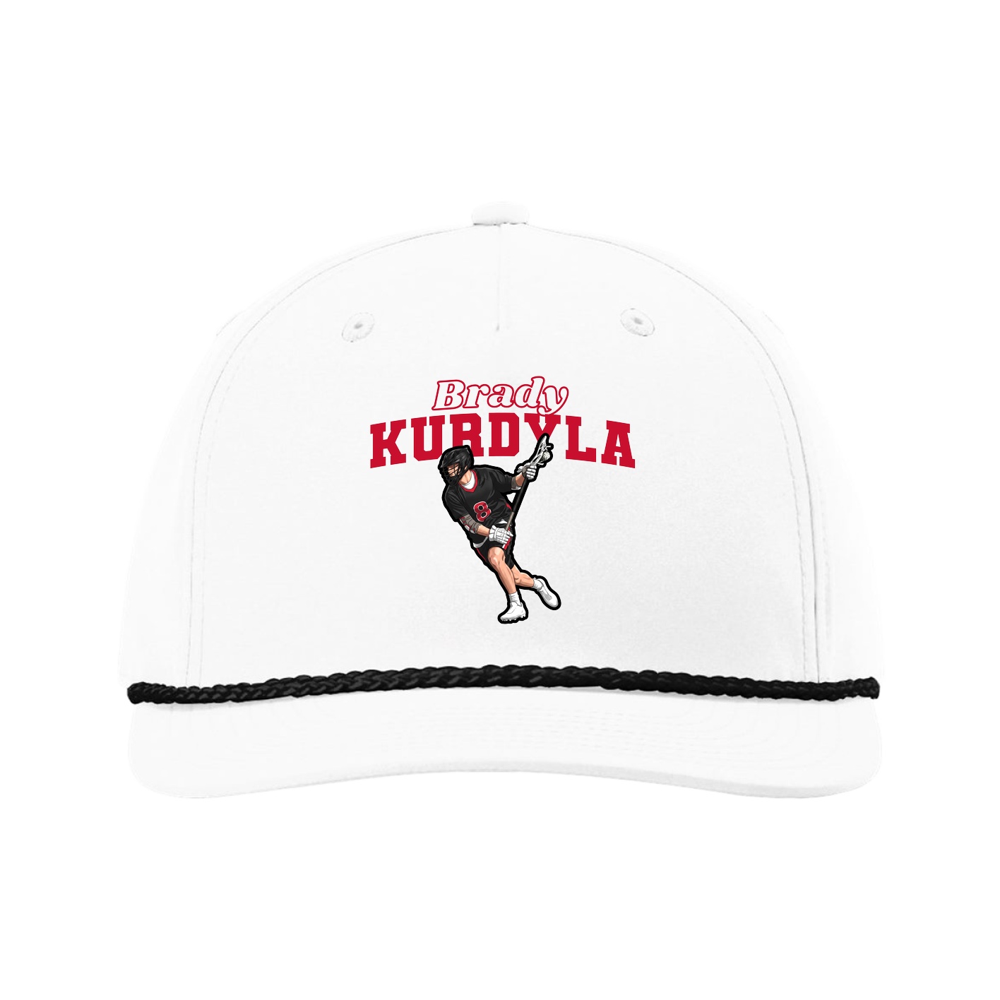 Five-Panel Classic Rope Cap — Name Arch in White