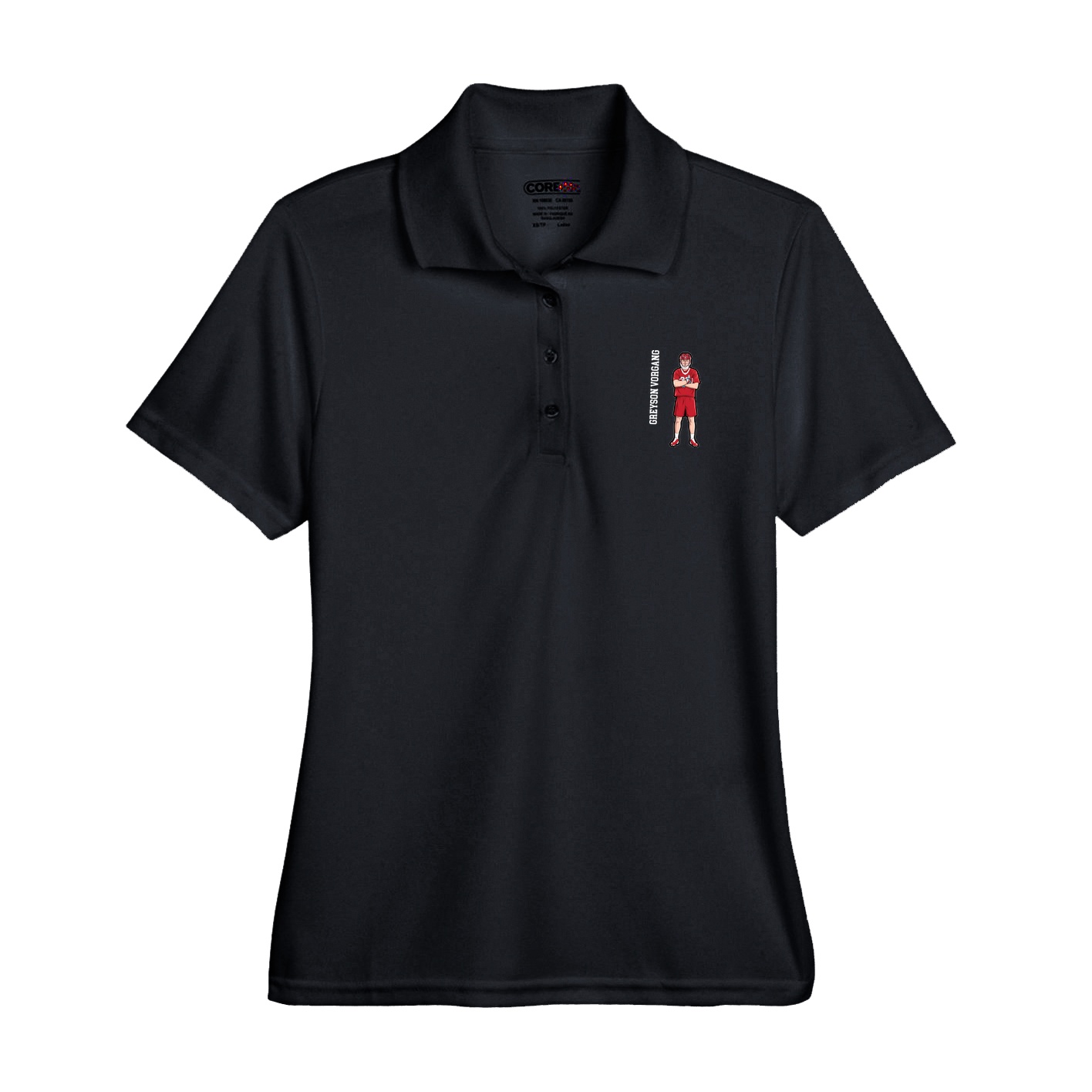 Womens Performance Polo — Name Vertical in Black