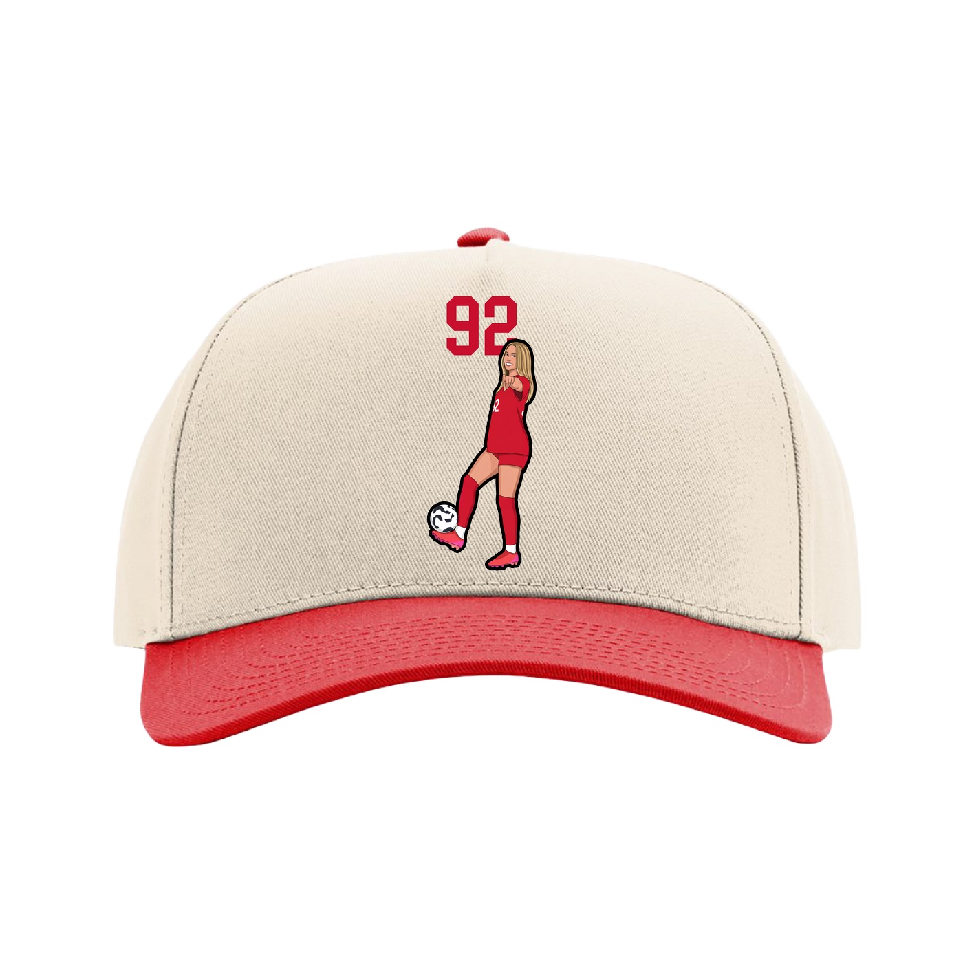 Full Fabric Five-Panel Champ Cap — Number Top in Cream/Red