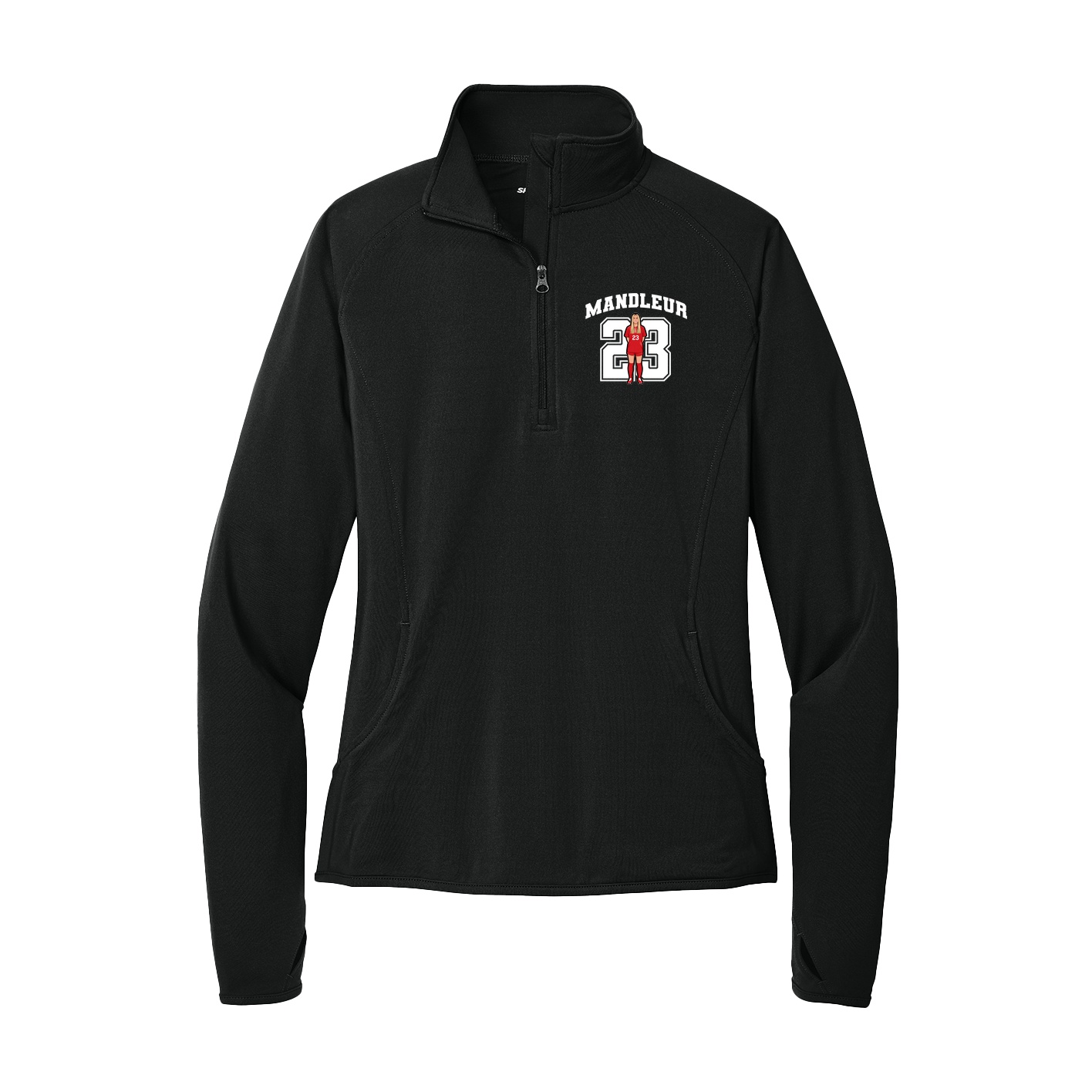 Women's Q-Zip Pullover — Number in Black