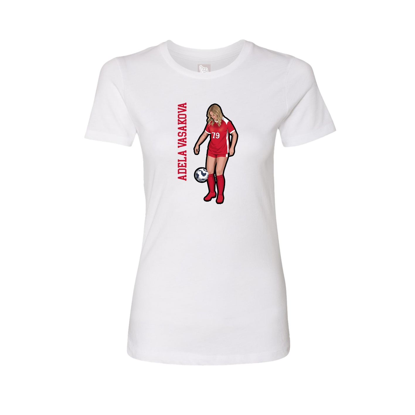 Fitted Women's Tee — Name Vertical in White
