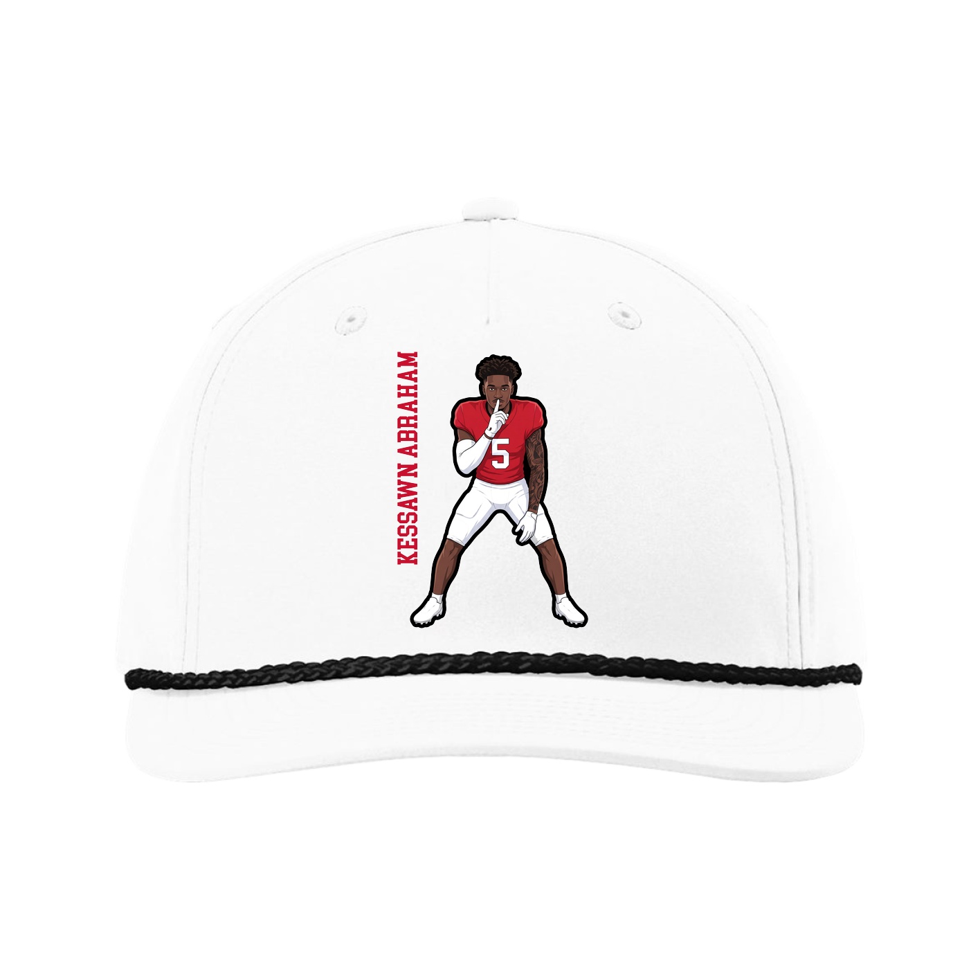 Five-Panel Classic Rope Cap — Name Vertical in White