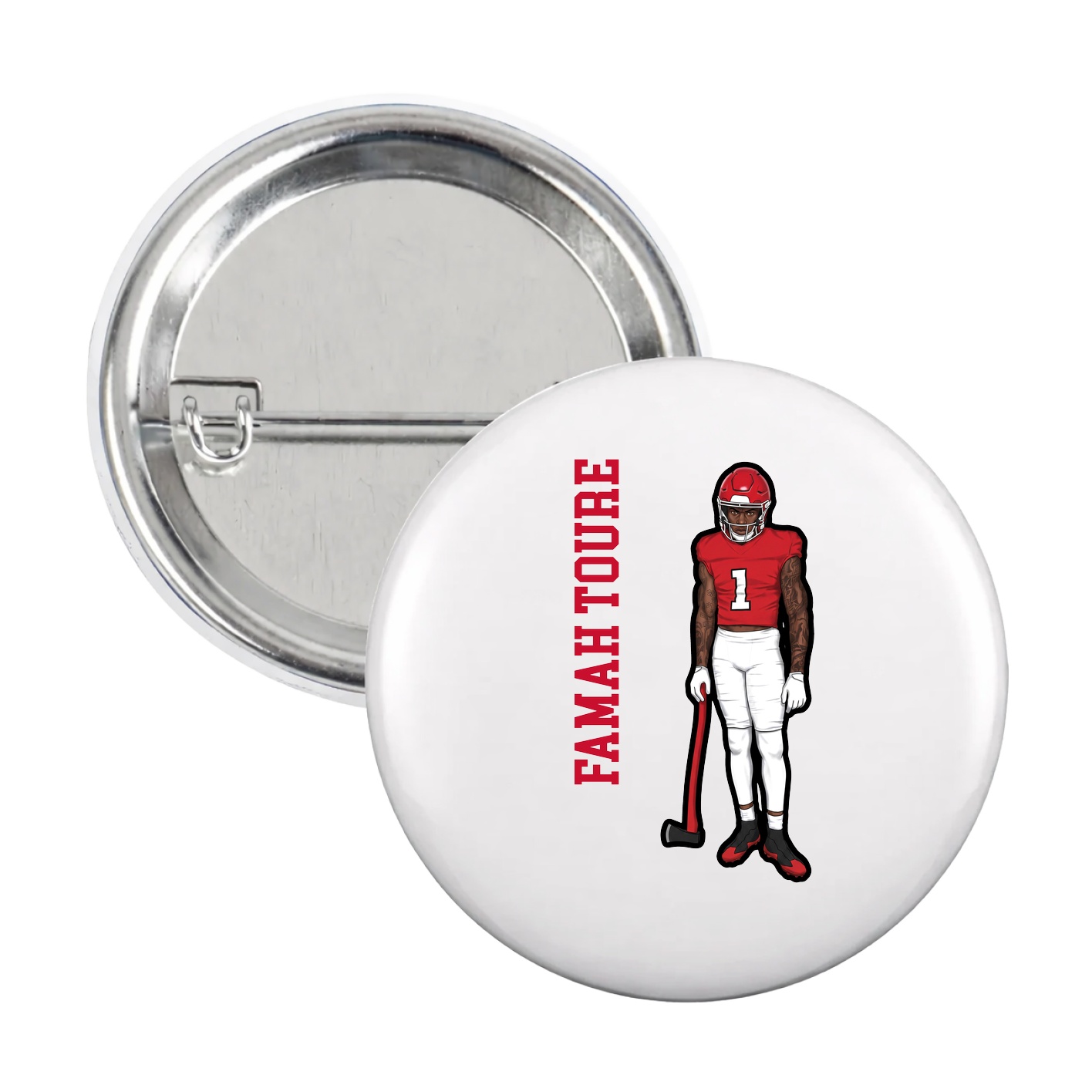 Game Day Button — Name Vertical in White