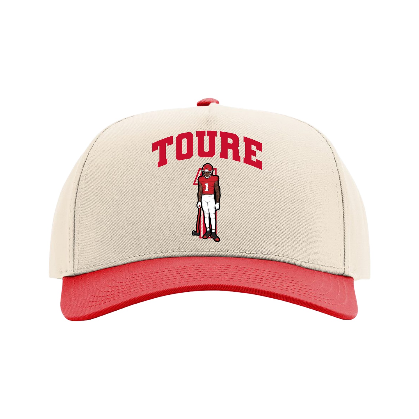 Full Fabric Five-Panel Champ Cap — Number in Cream/Red