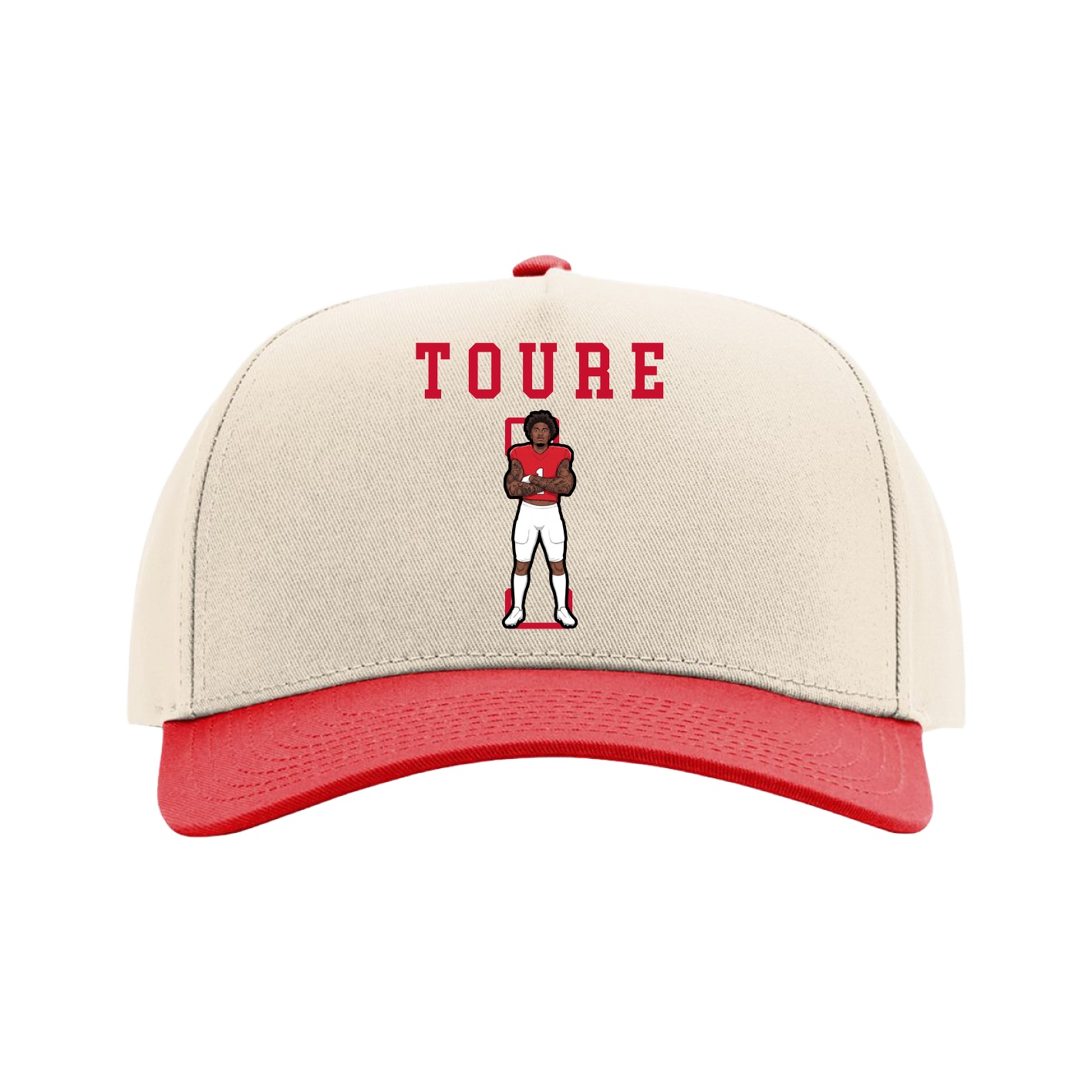 Full Fabric Five-Panel Champ Cap — Shirsey in Cream/Red