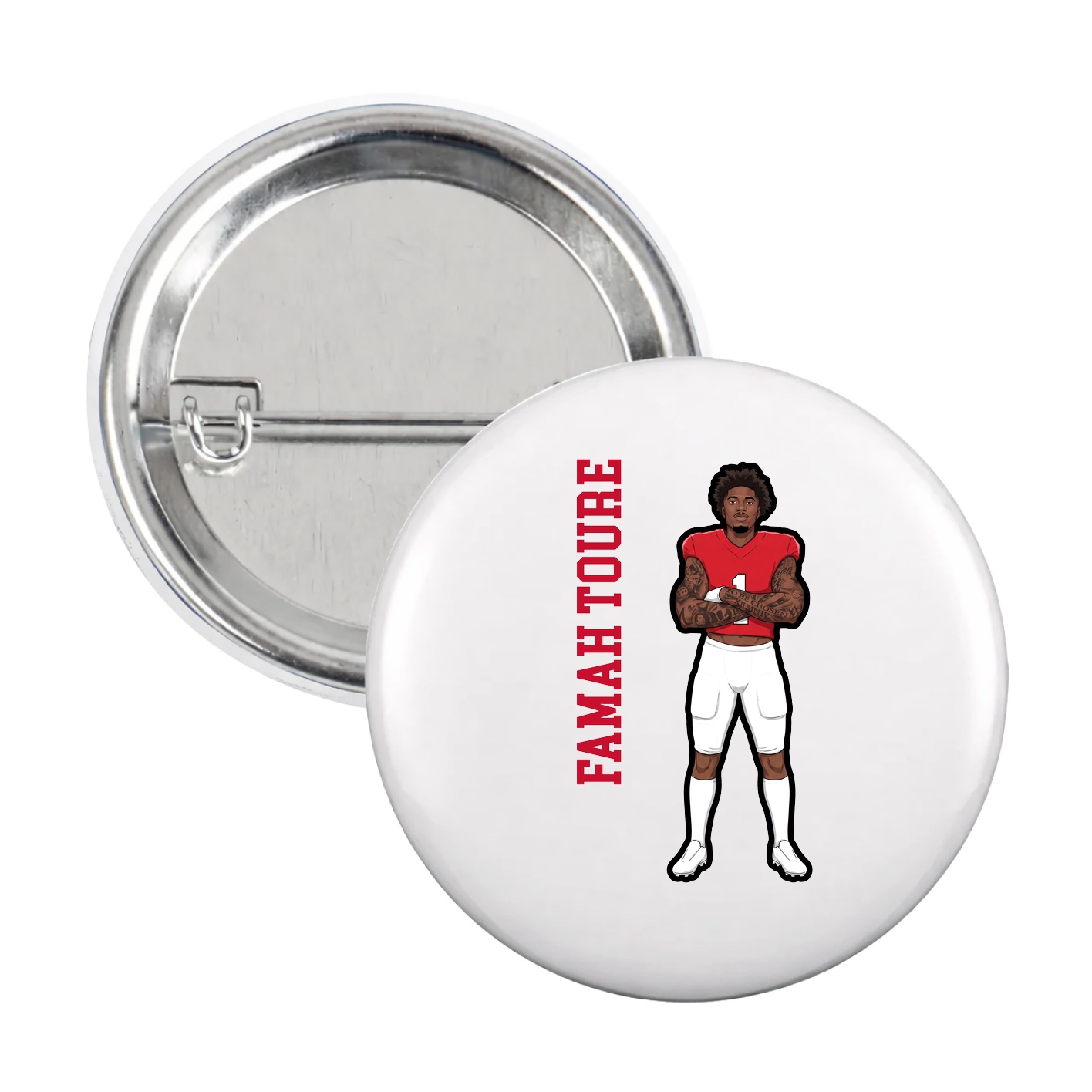 Game Day Button — Name Vertical in White