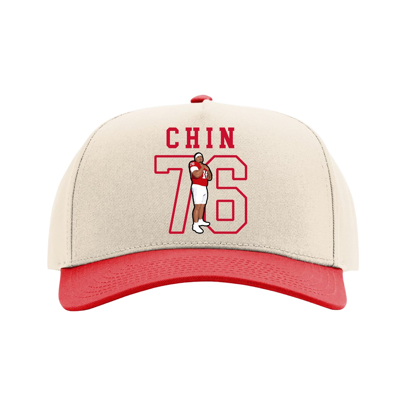 Full Fabric Five-Panel Champ Cap — Shirsey in Cream/Red