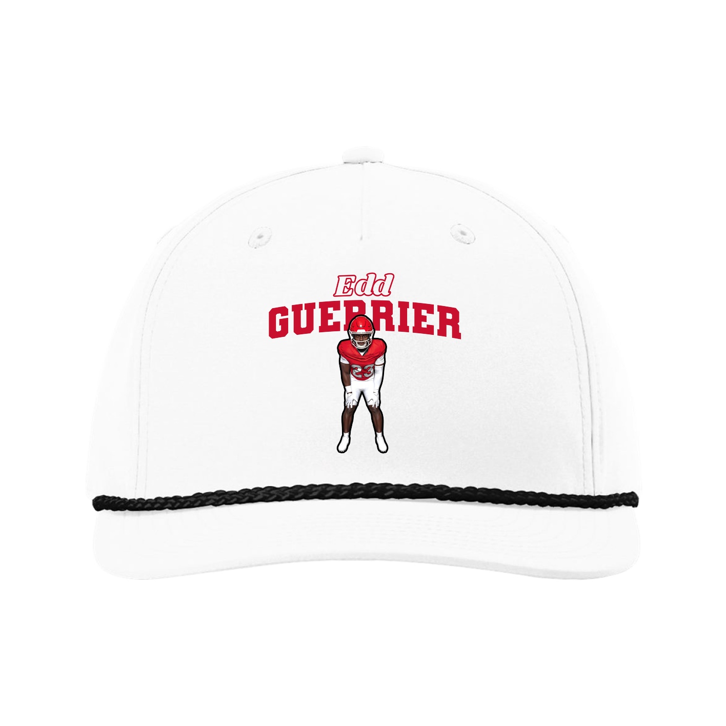 Five-Panel Classic Rope Cap — Name Arch in White