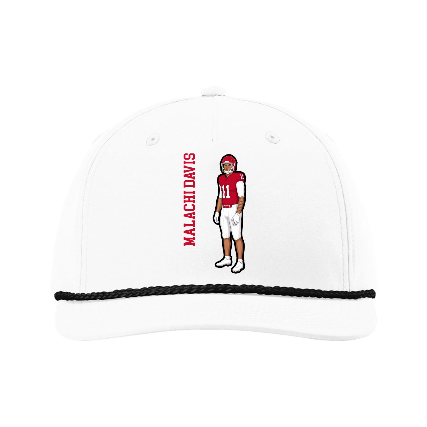 Five-Panel Classic Rope Cap — Name Vertical in White